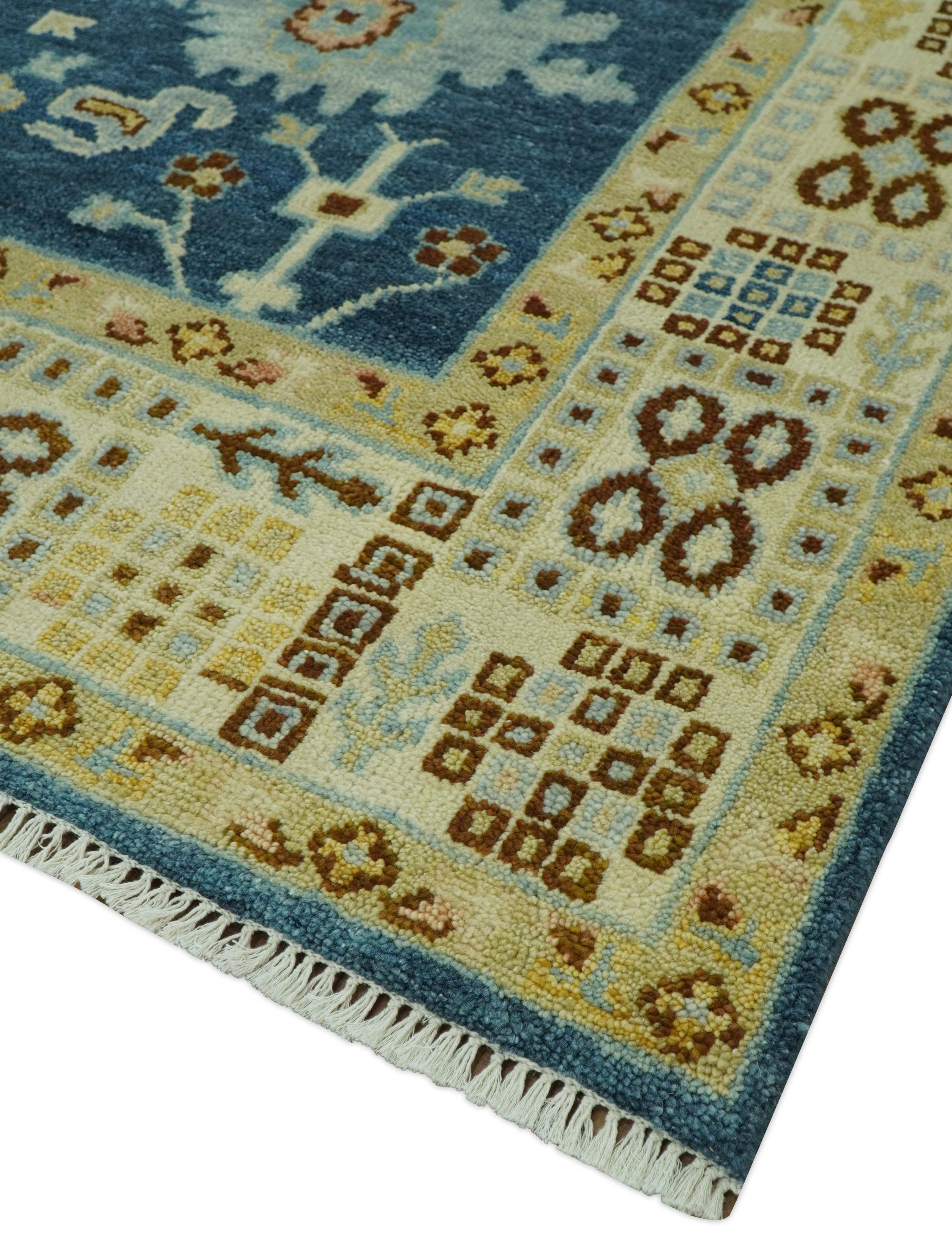 Hand knotted Blue and Beige 8x10 Traditional Oushak wool area rug - Image 5