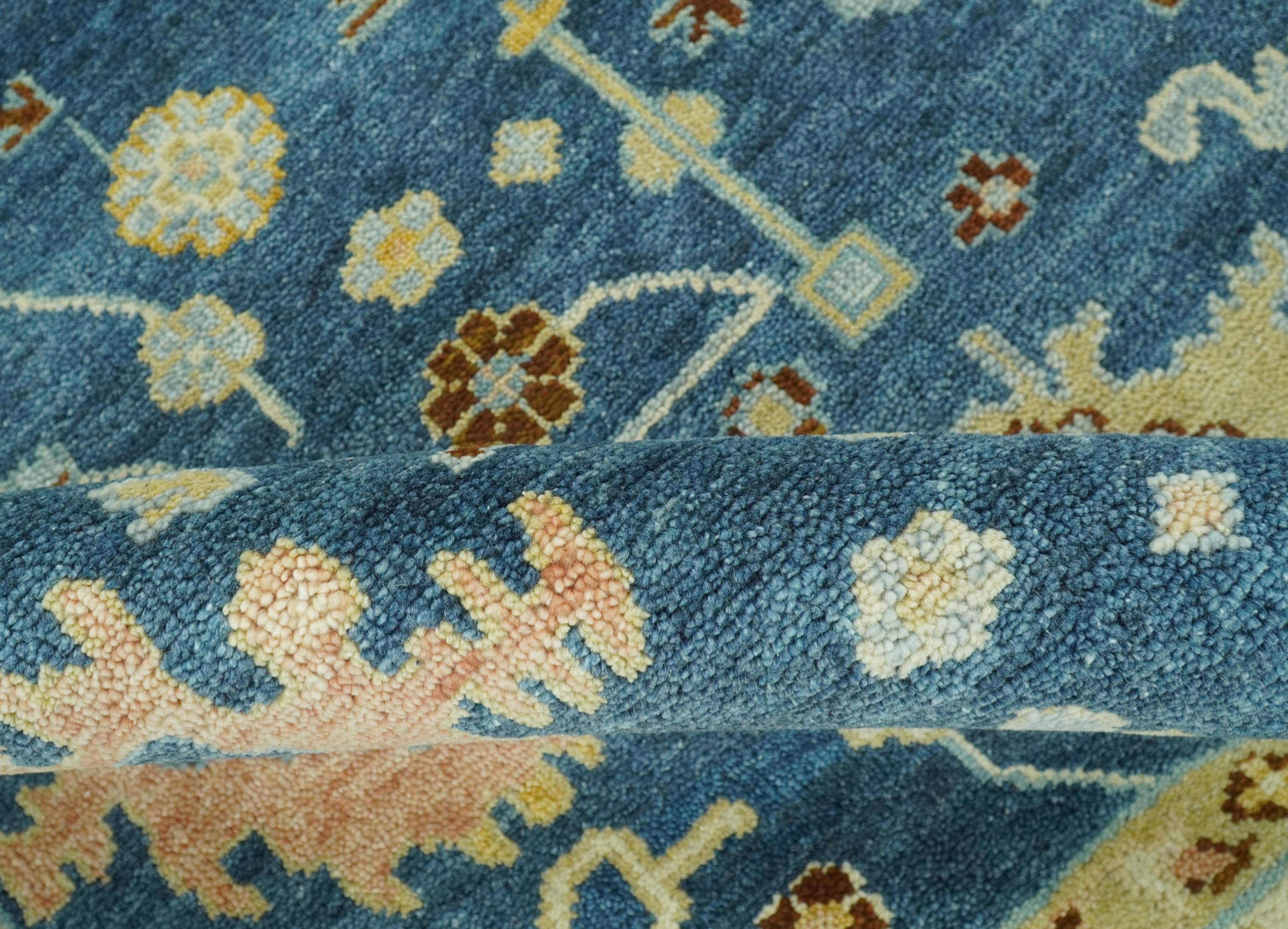 Hand knotted Blue and Beige 8x10 Traditional Oushak wool area rug - Image 6
