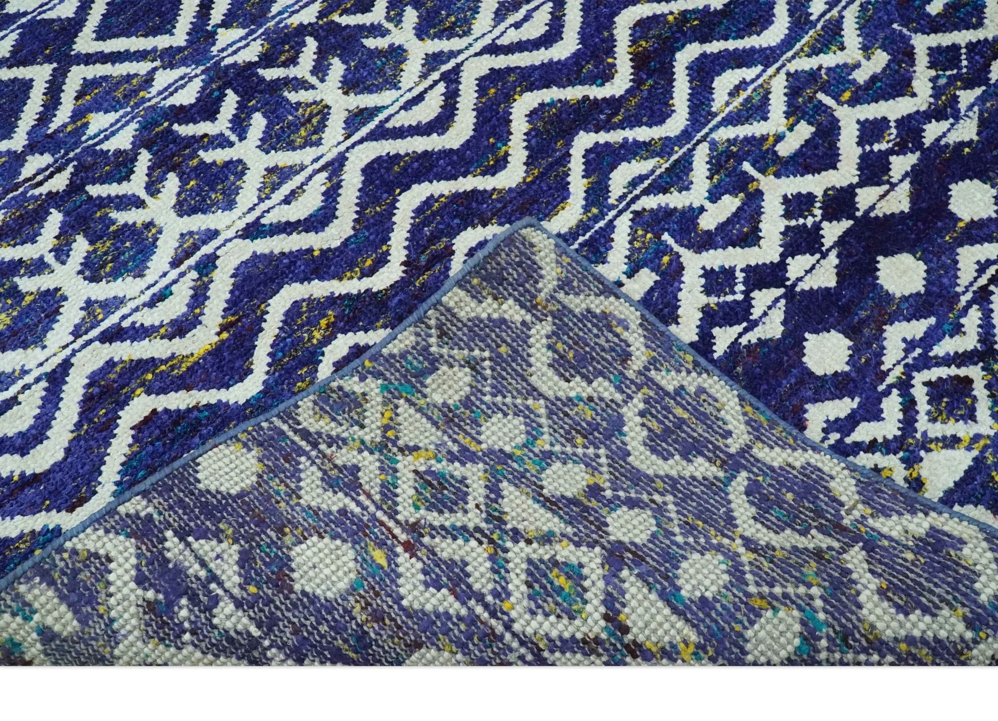 Hand Knotted Blue and Ivory 8x10 Southwestern Tribal Trellis Recycled Art Silk Area Rug - Image 7