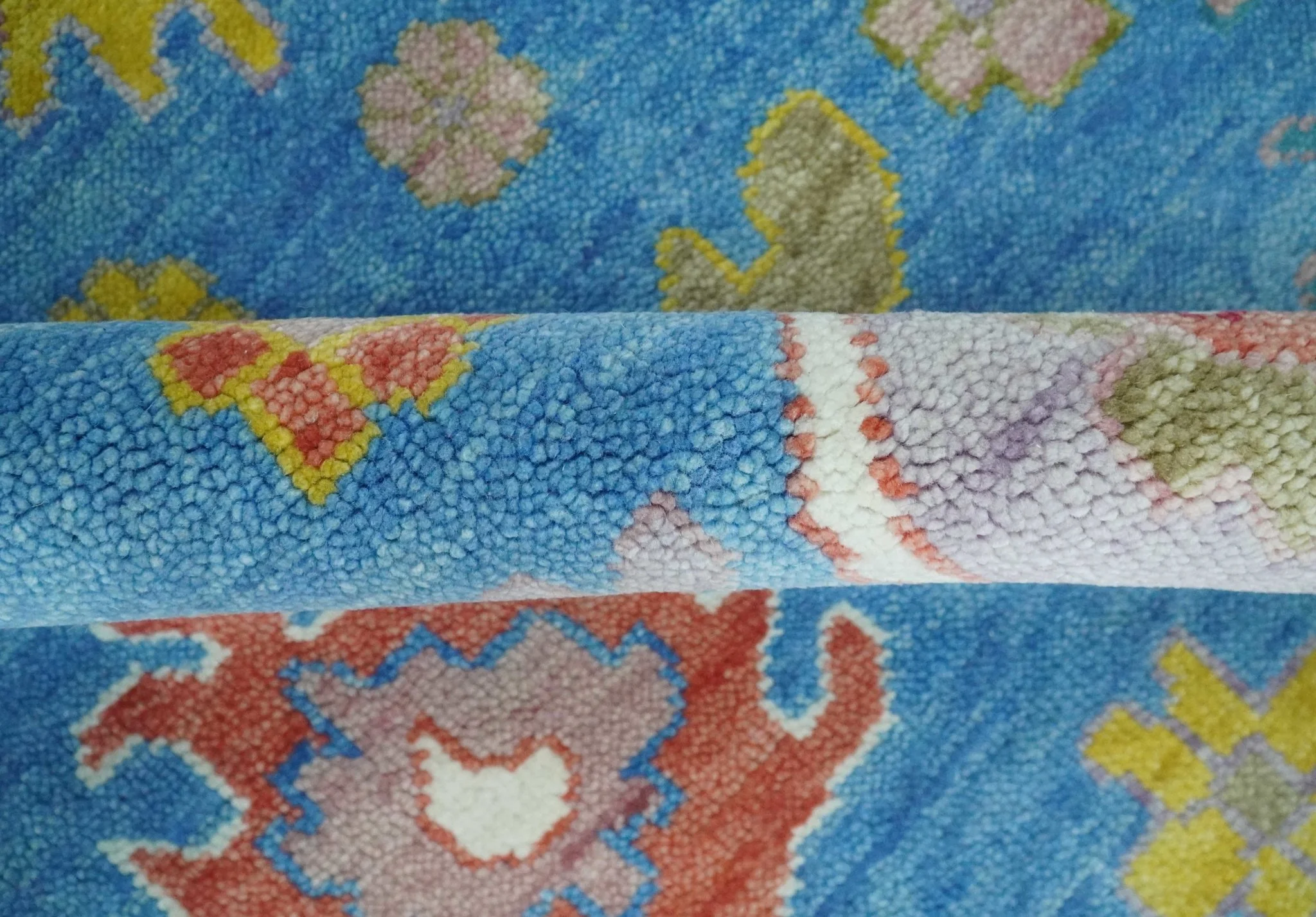 Blue and Ivory Hand Knotted Traditional Oushak Multi Size Wool Area Rug - Image 10