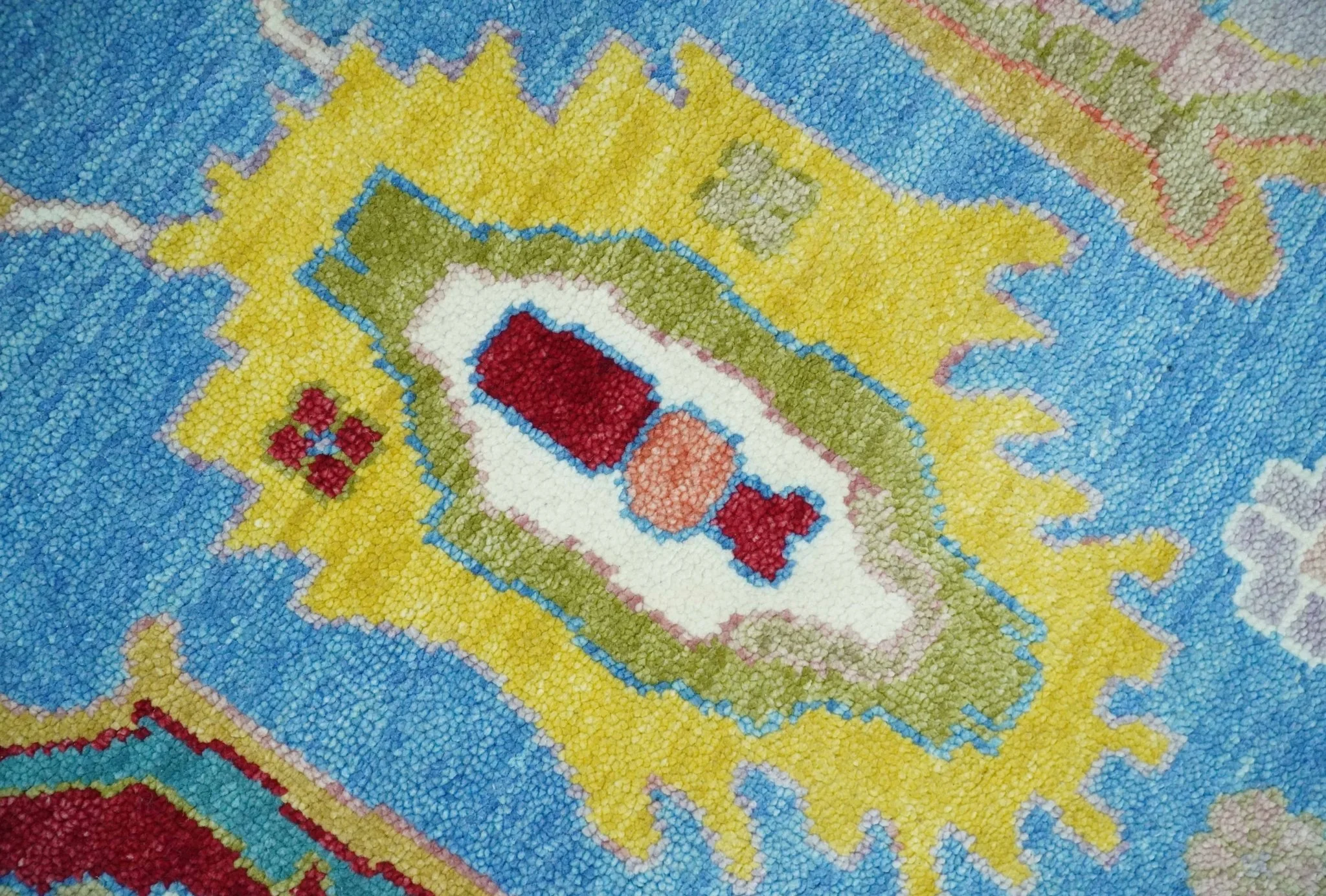 Blue and Ivory Hand Knotted Traditional Oushak Multi Size Wool Area Rug - Image 4