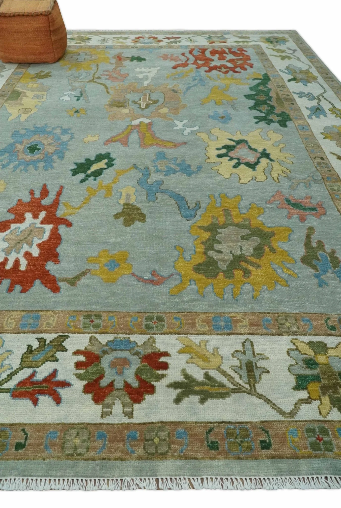 Hand Knotted Gray and Ivory Traditional Oushak Custom Made Wool Area Rug - Image 3