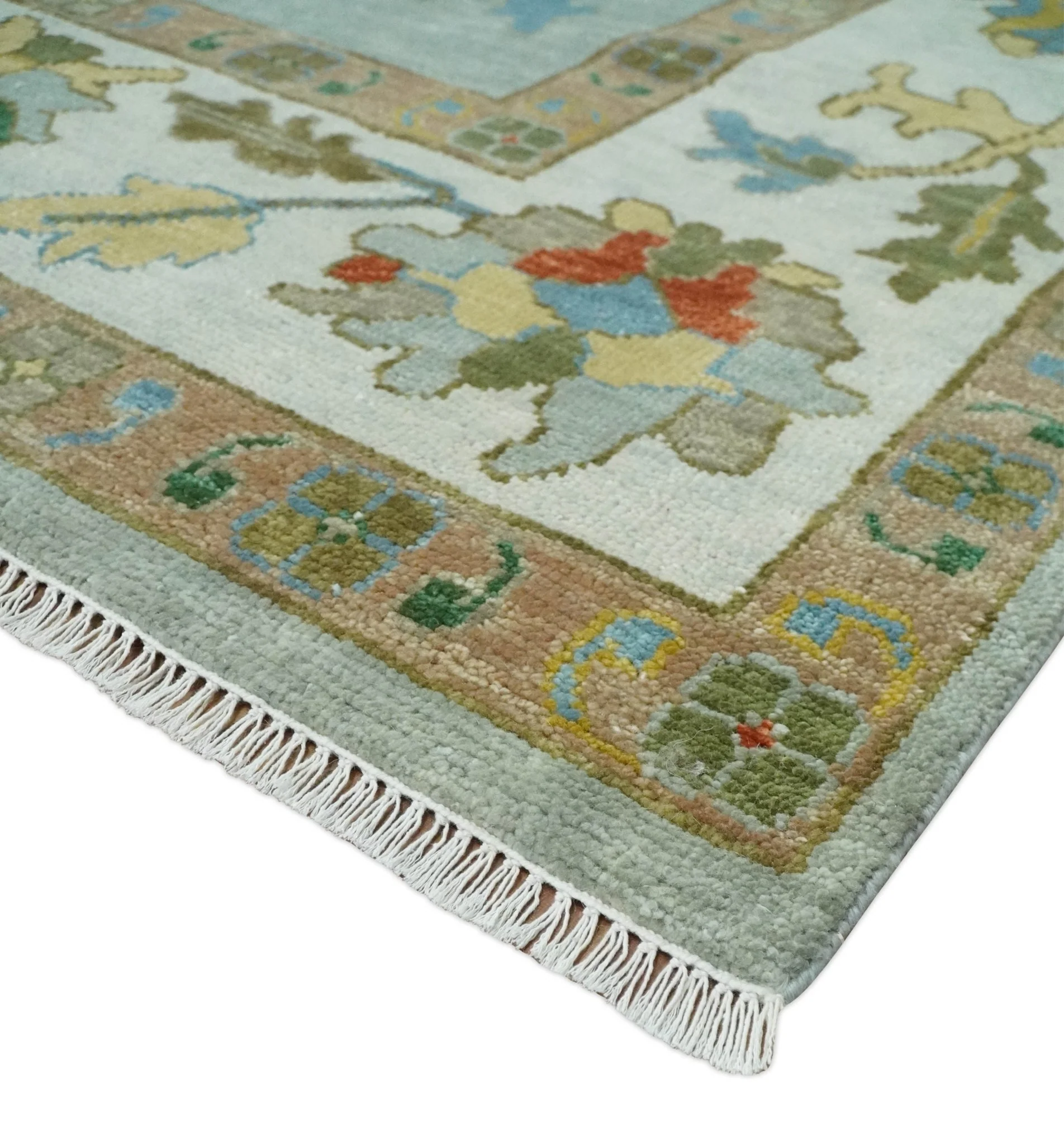 Hand Knotted Gray and Ivory Traditional Oushak Custom Made Wool Area Rug - Image 5