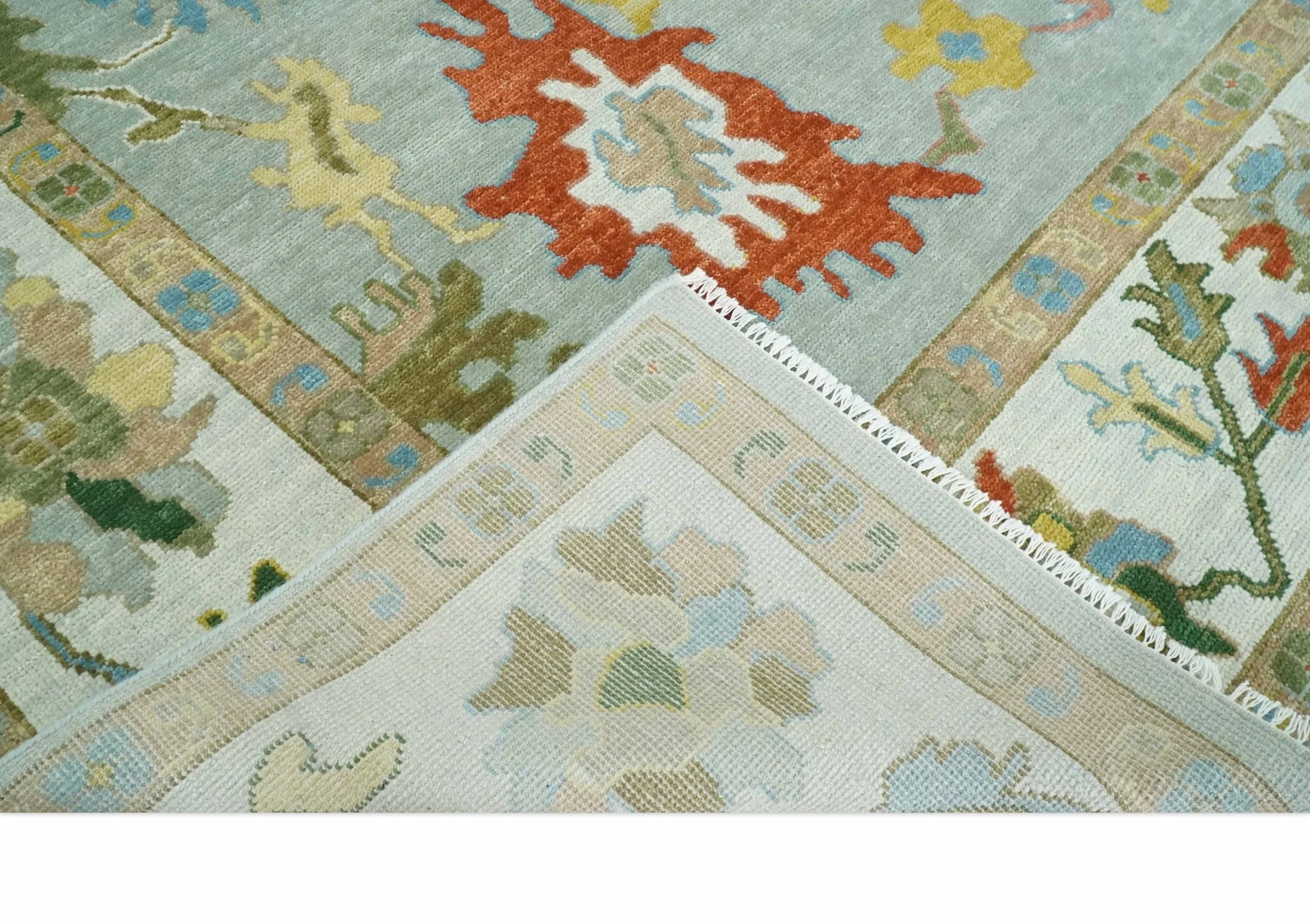 Hand Knotted Gray and Ivory Traditional Oushak Custom Made Wool Area Rug - Image 7