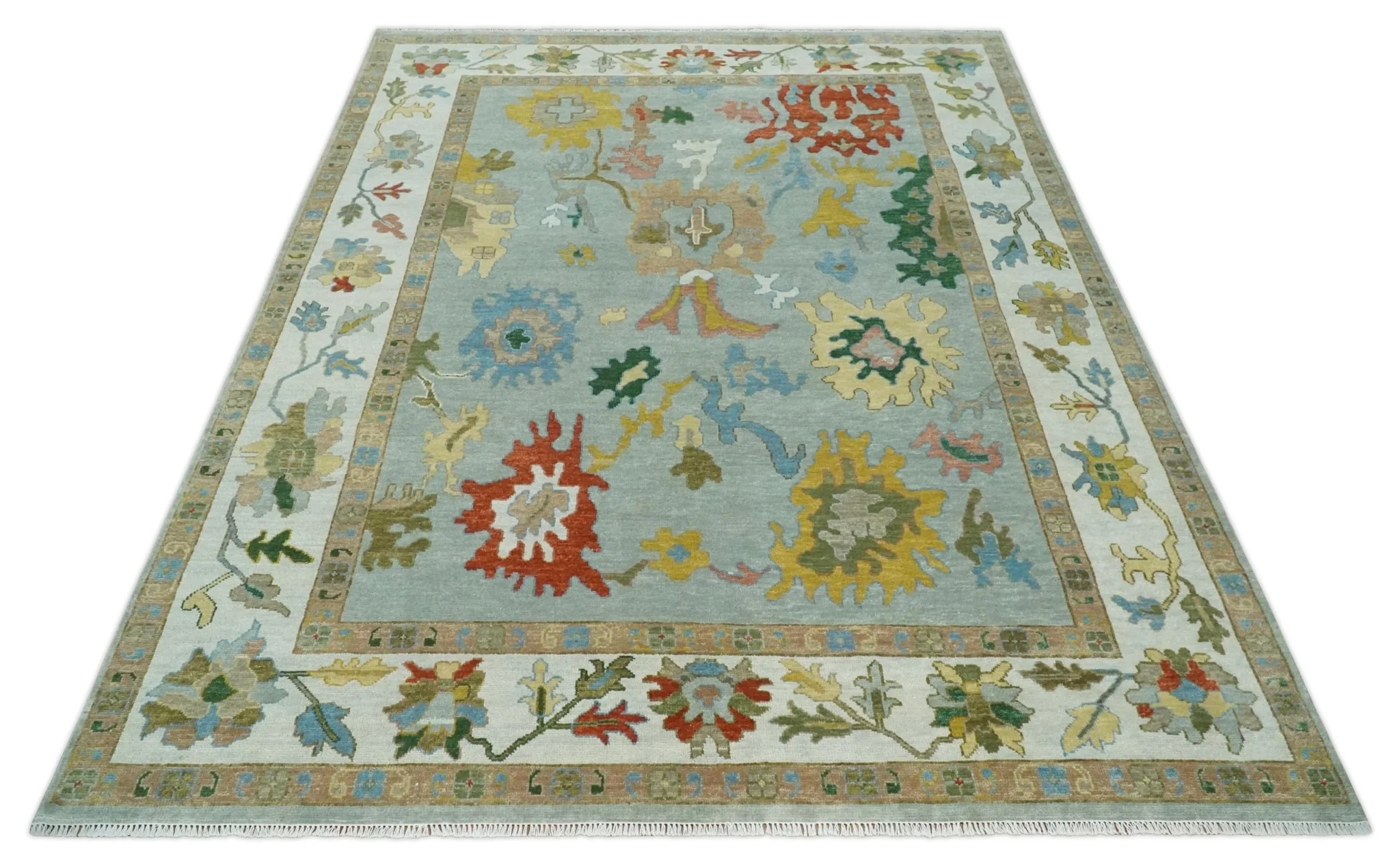 Hand Knotted Gray and Ivory Traditional Oushak Custom Made Wool Area Rug - Image 8