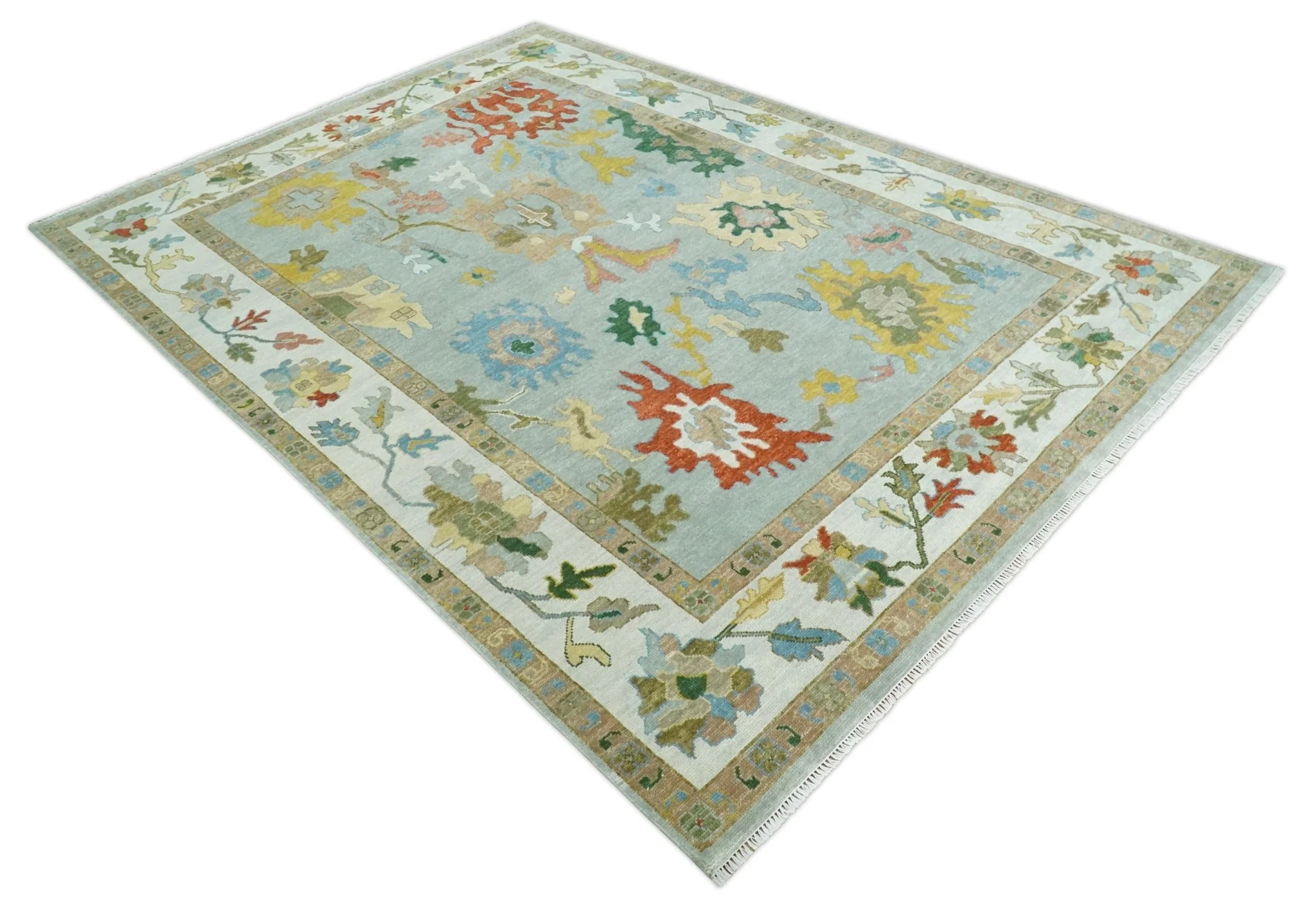Hand Knotted Gray and Ivory Traditional Oushak Custom Made Wool Area Rug - Image 9