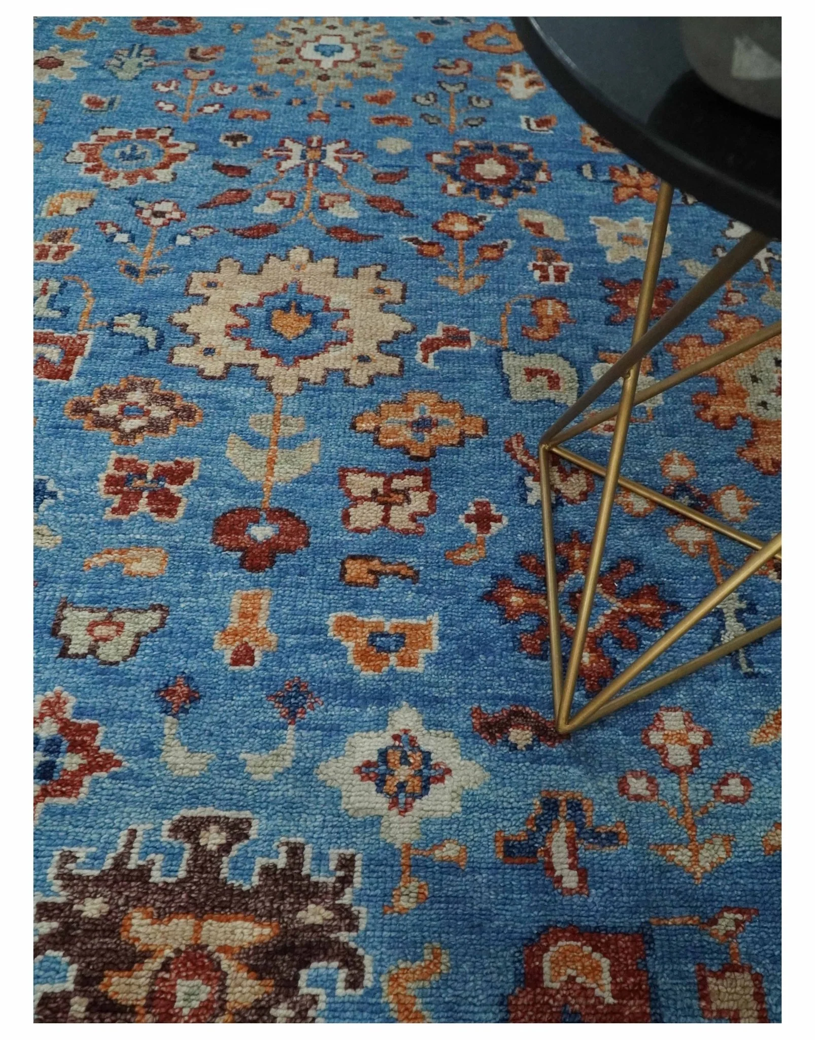 Custom Made Hand Knotted Blue and Ivory Traditional Turkish Oushak Design Wool Rug - Image 2
