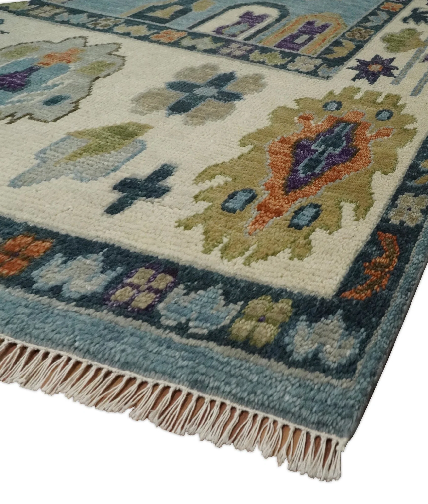 Oushak Hand Knotted Blue and Ivory Traditional Wool Multi Size wool Area Rug - Image 10