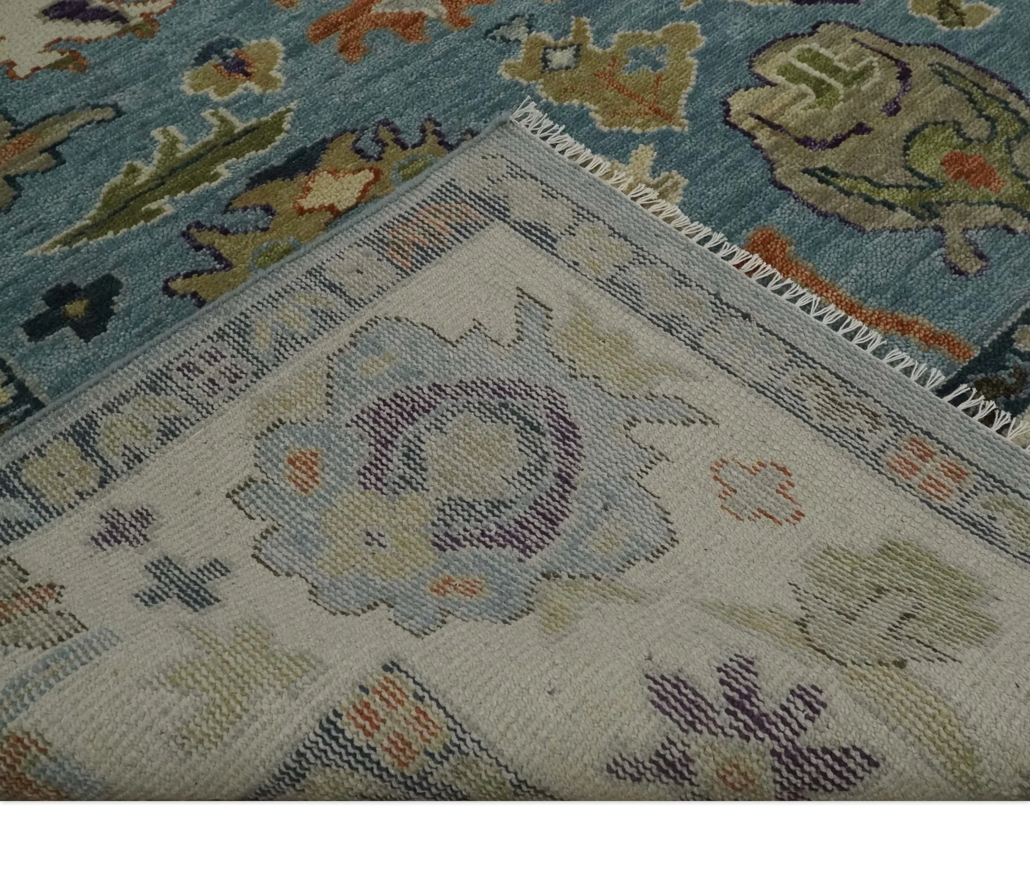 Oushak Hand Knotted Blue and Ivory Traditional Wool Multi Size wool Area Rug - Image 5