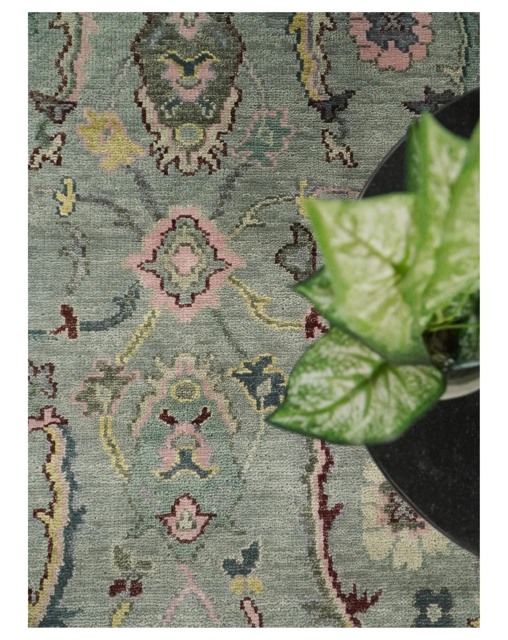 Ready to Ship Aqua and Pink Traditional Oushak Wool Area Rug - Image 10