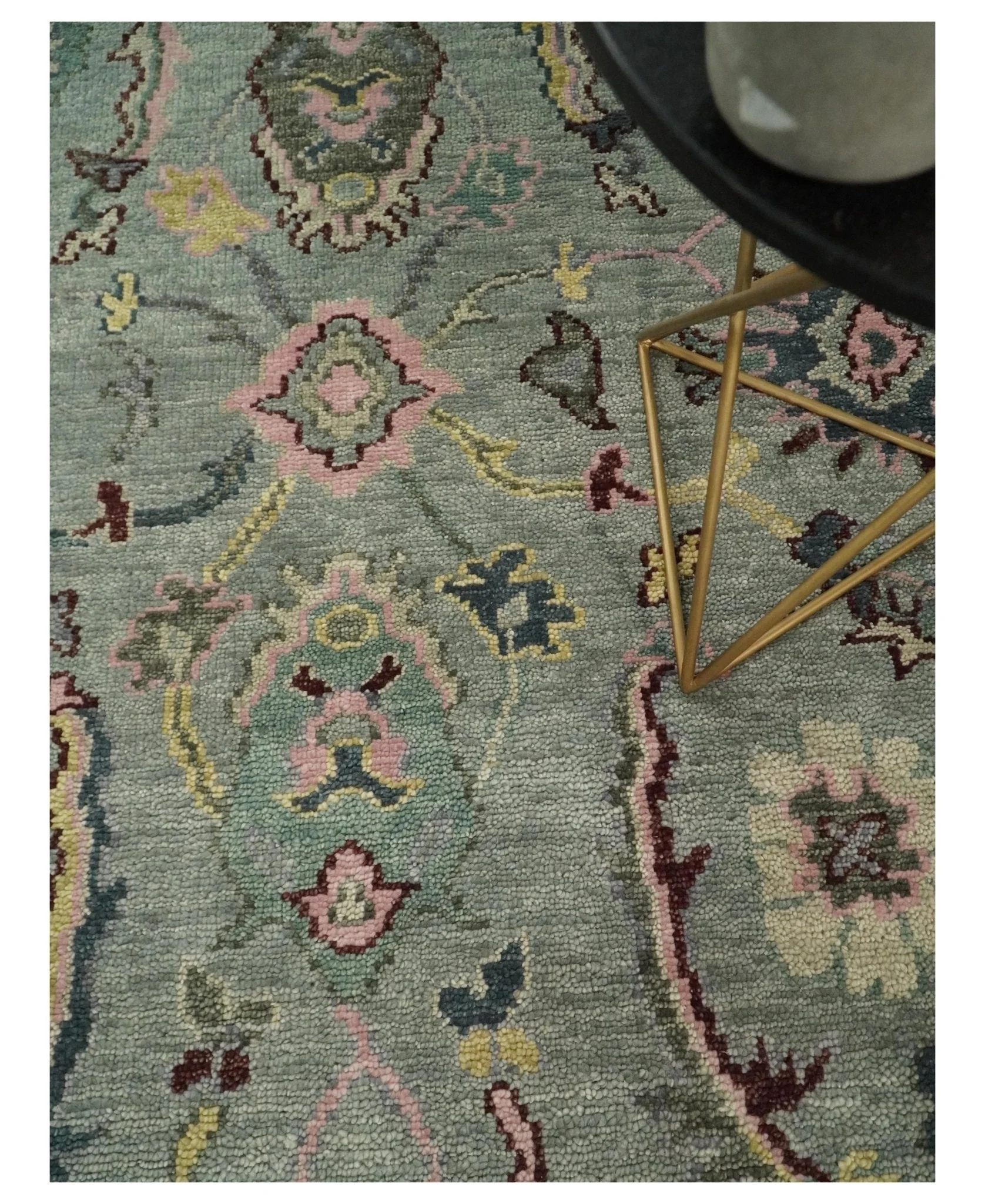 Ready to Ship Aqua and Pink Traditional Oushak Wool Area Rug - Image 2