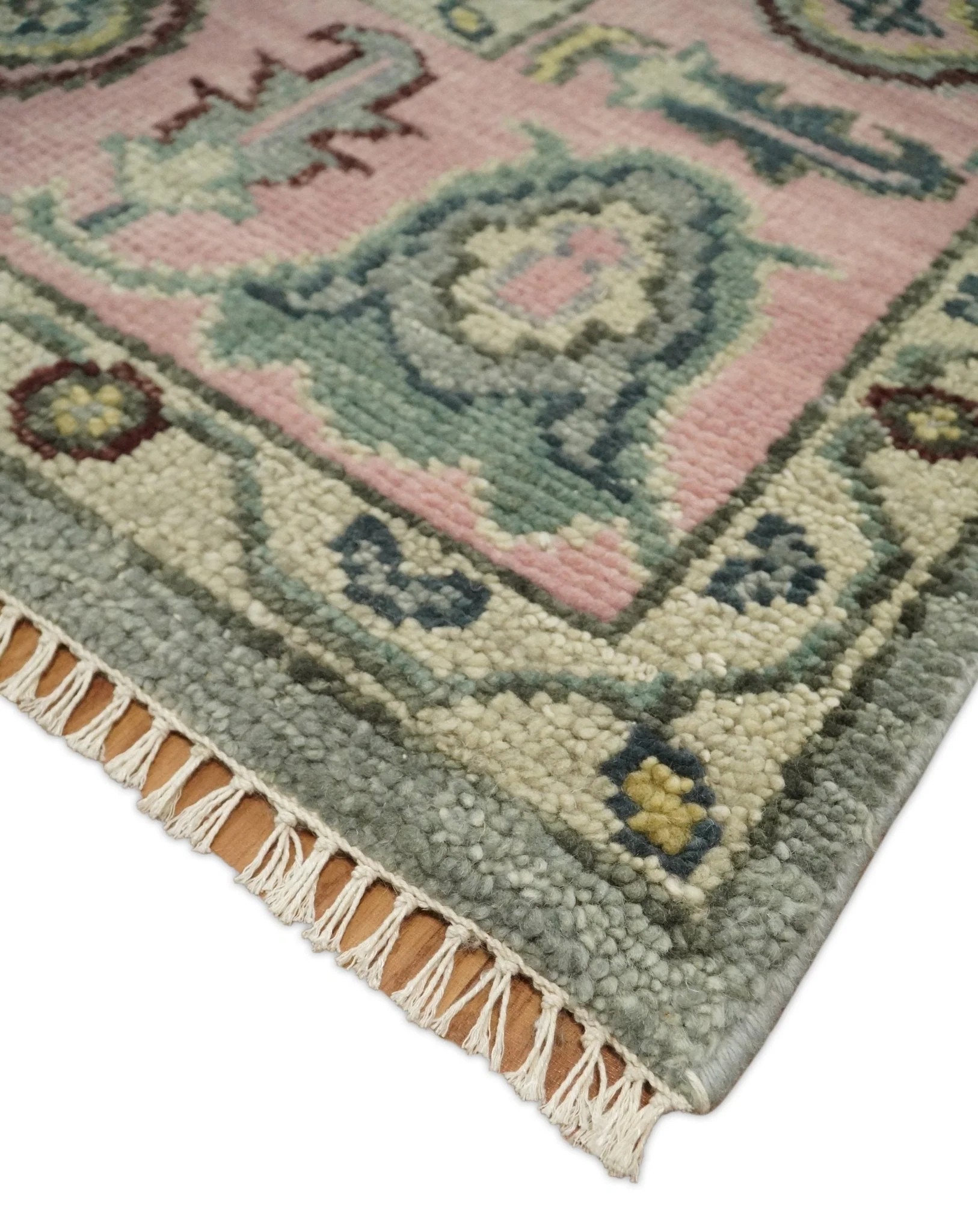 Ready to Ship Aqua and Pink Traditional Oushak Wool Area Rug - Image 4