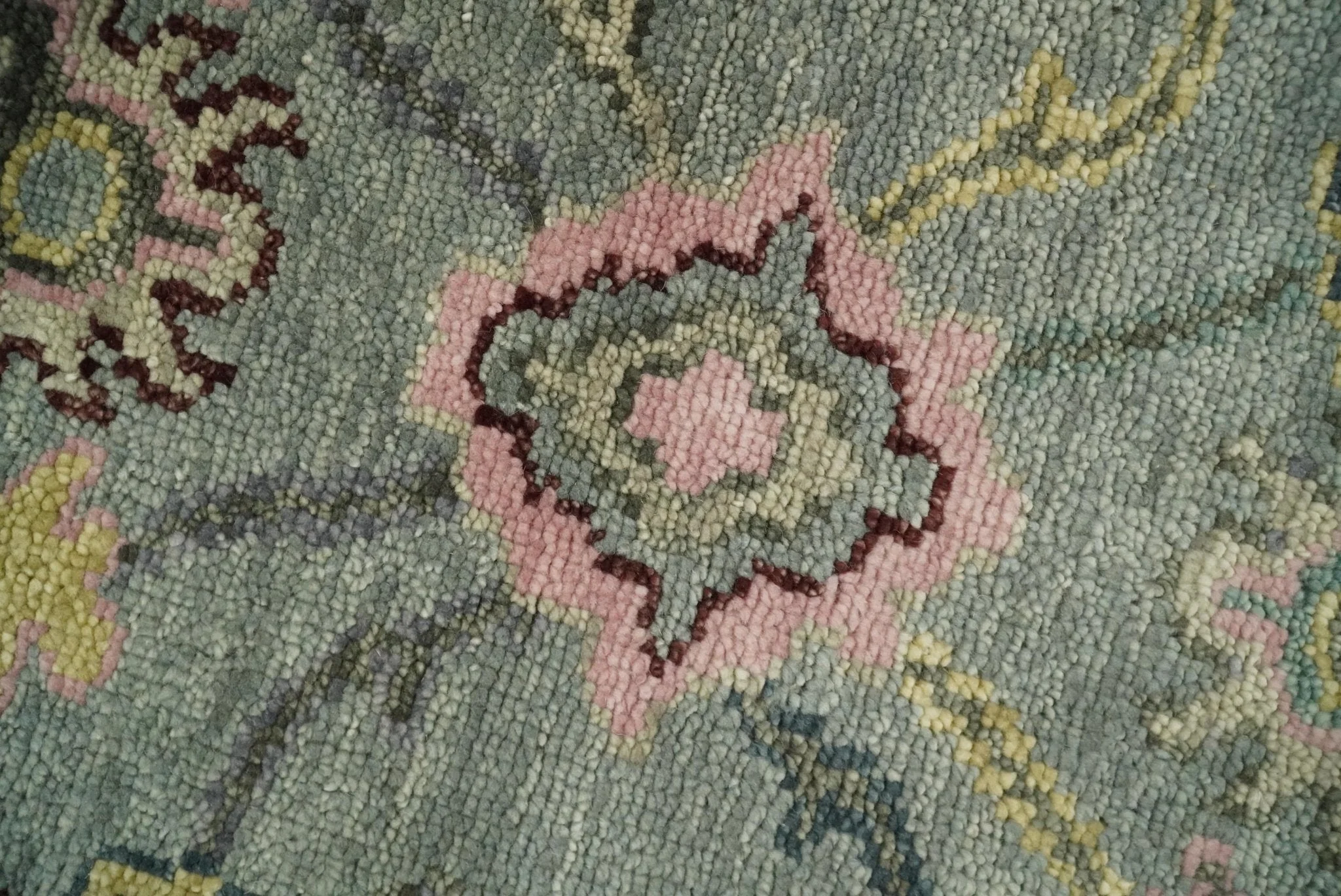 Ready to Ship Aqua and Pink Traditional Oushak Wool Area Rug - Image 7