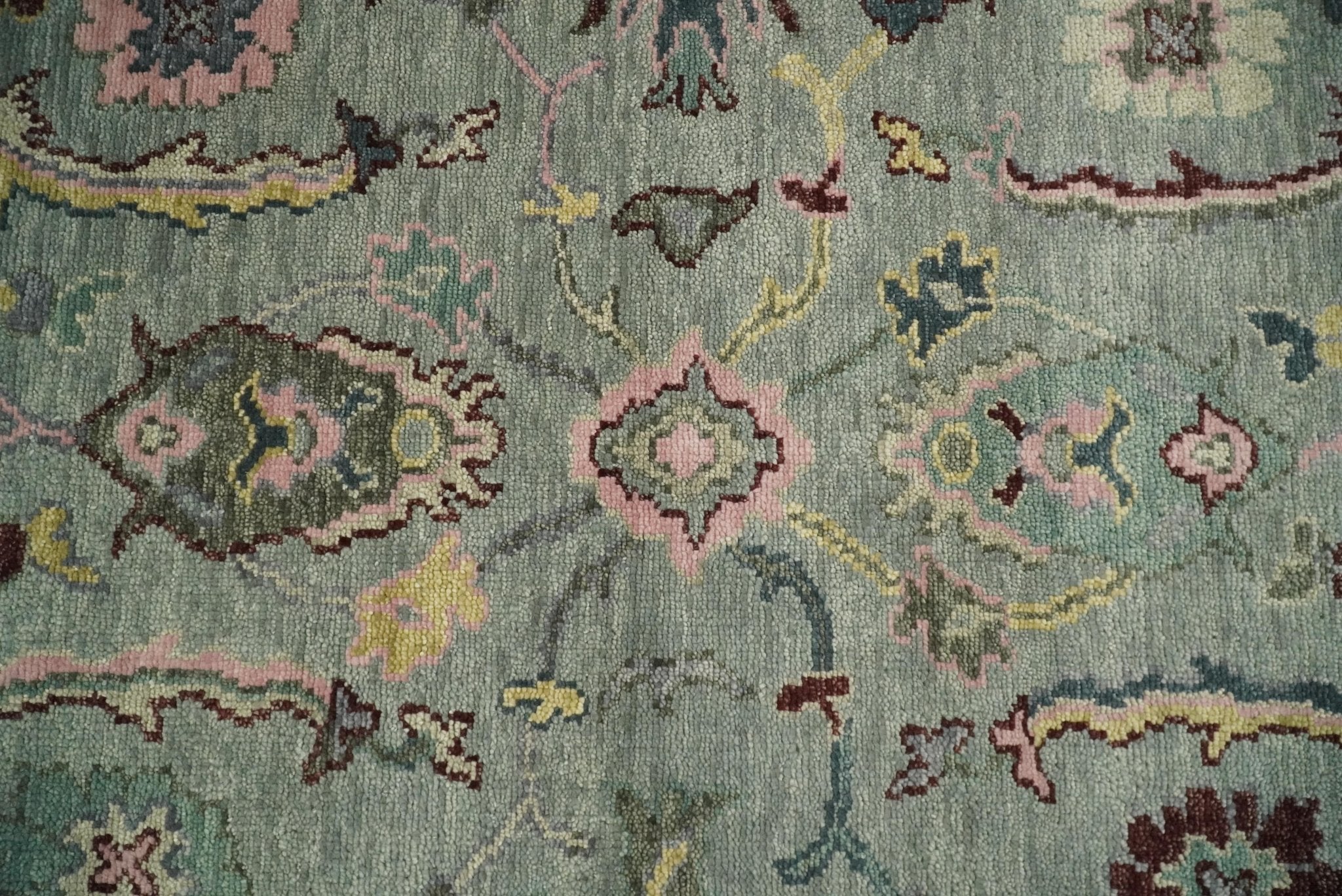 Ready to Ship Aqua and Pink Traditional Oushak Wool Area Rug - Image 8
