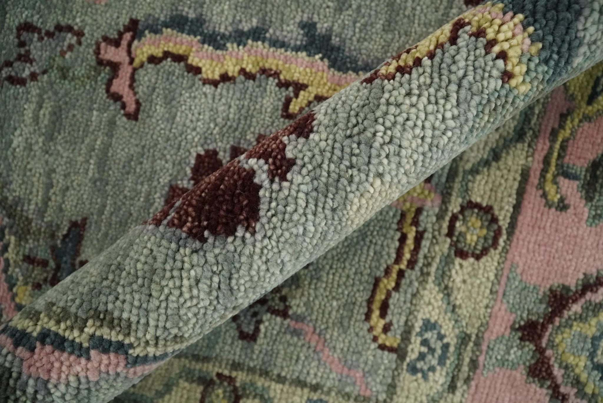 Ready to Ship Aqua and Pink Traditional Oushak Wool Area Rug - Image 9