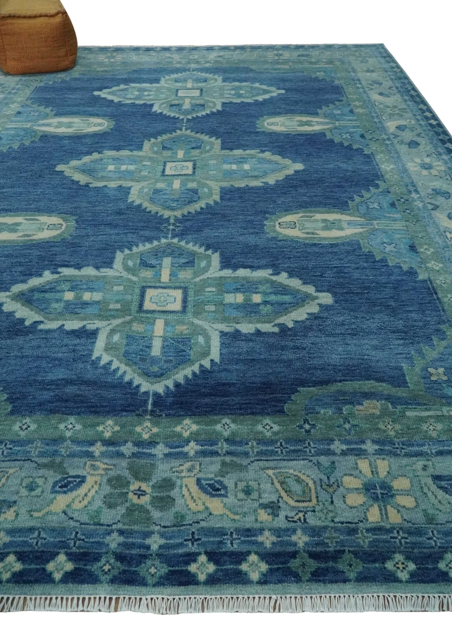 10x14 Hand Knotted Blue and Silver Traditional Antique style Wool Rug, Living Room - Image 2