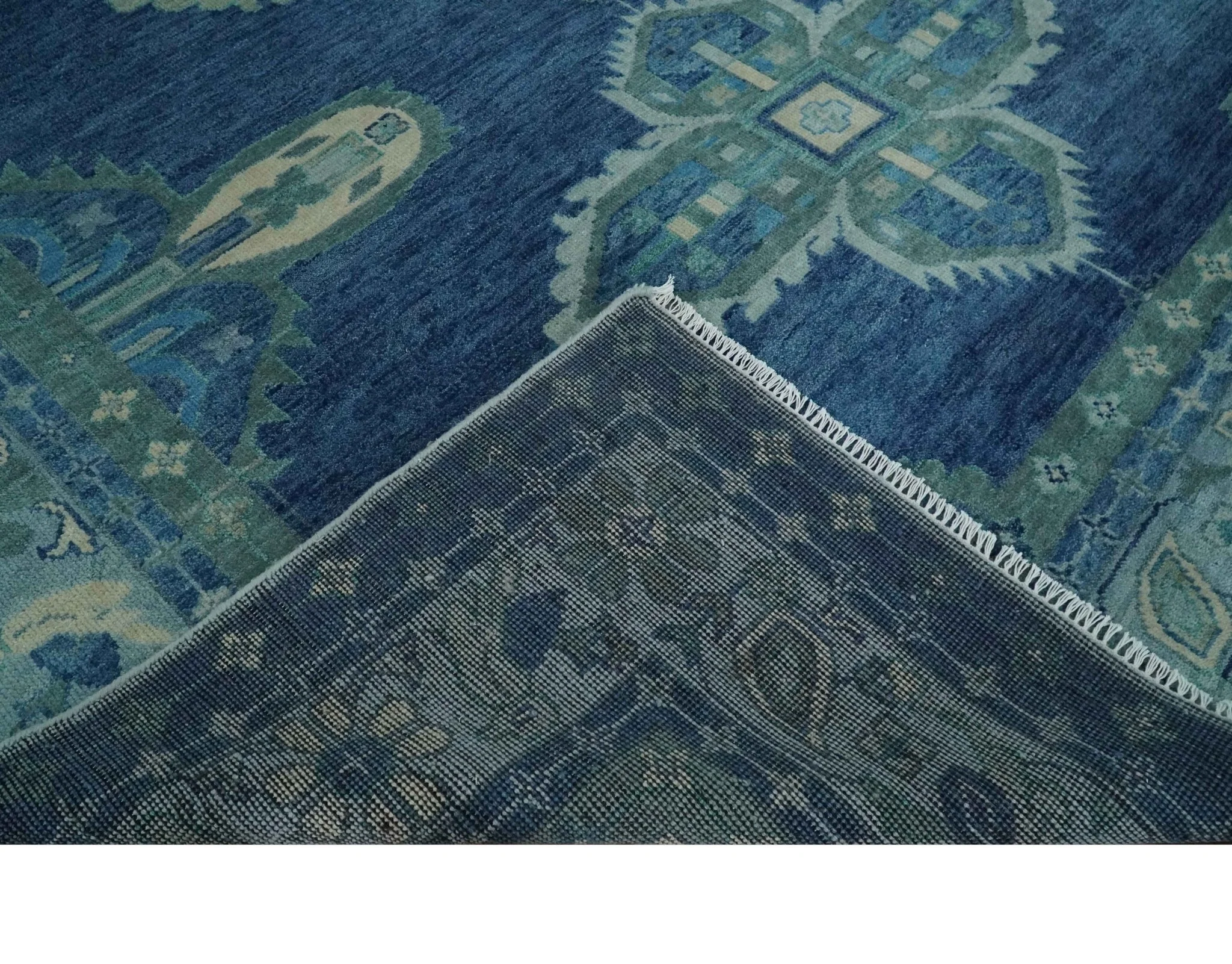 10x14 Hand Knotted Blue and Silver Traditional Antique style Wool Rug, Living Room - Image 6