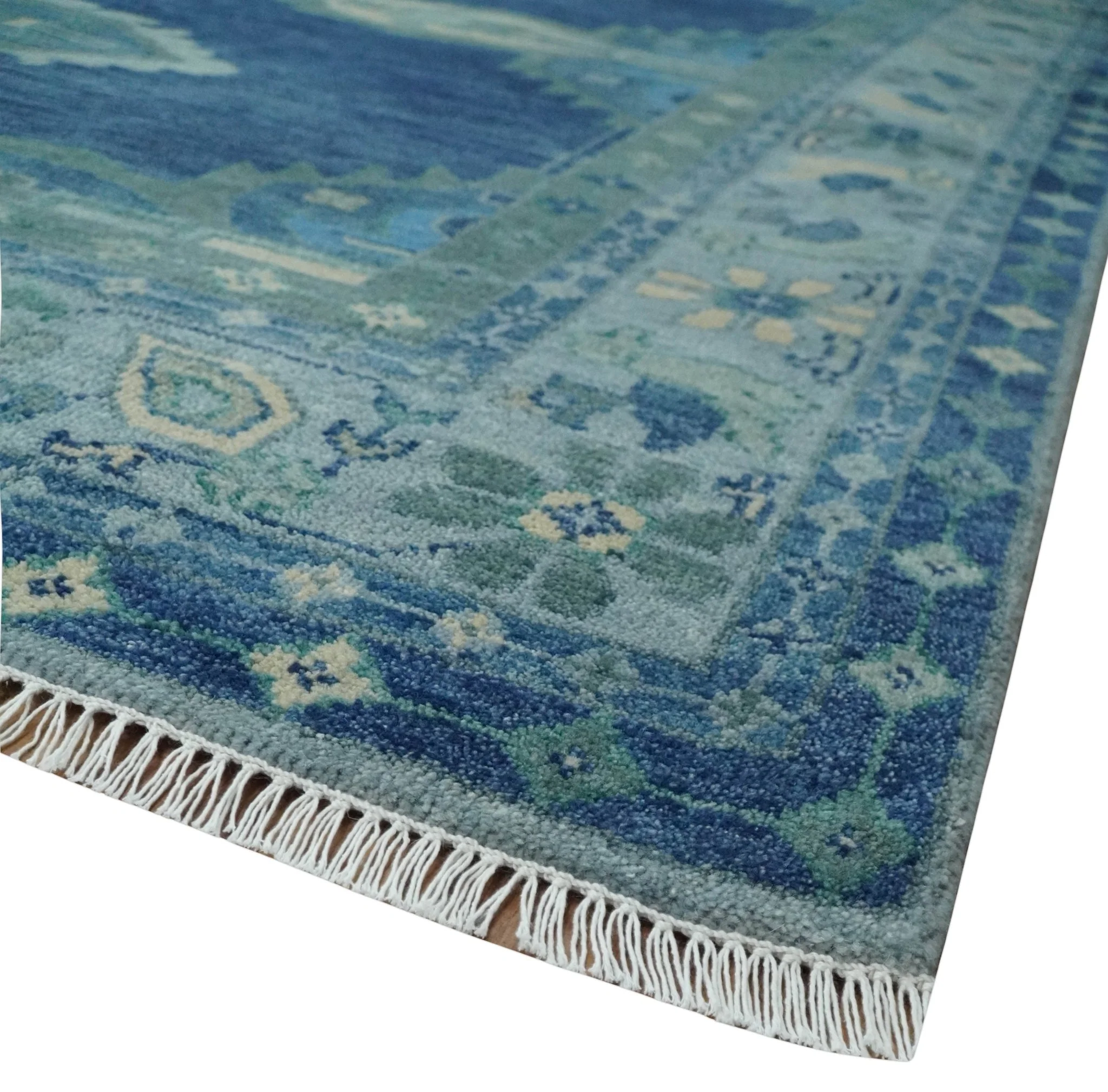 9x12 Hand Knotted Blue and Silver Traditional Antique Style Wool Rug - Image 5