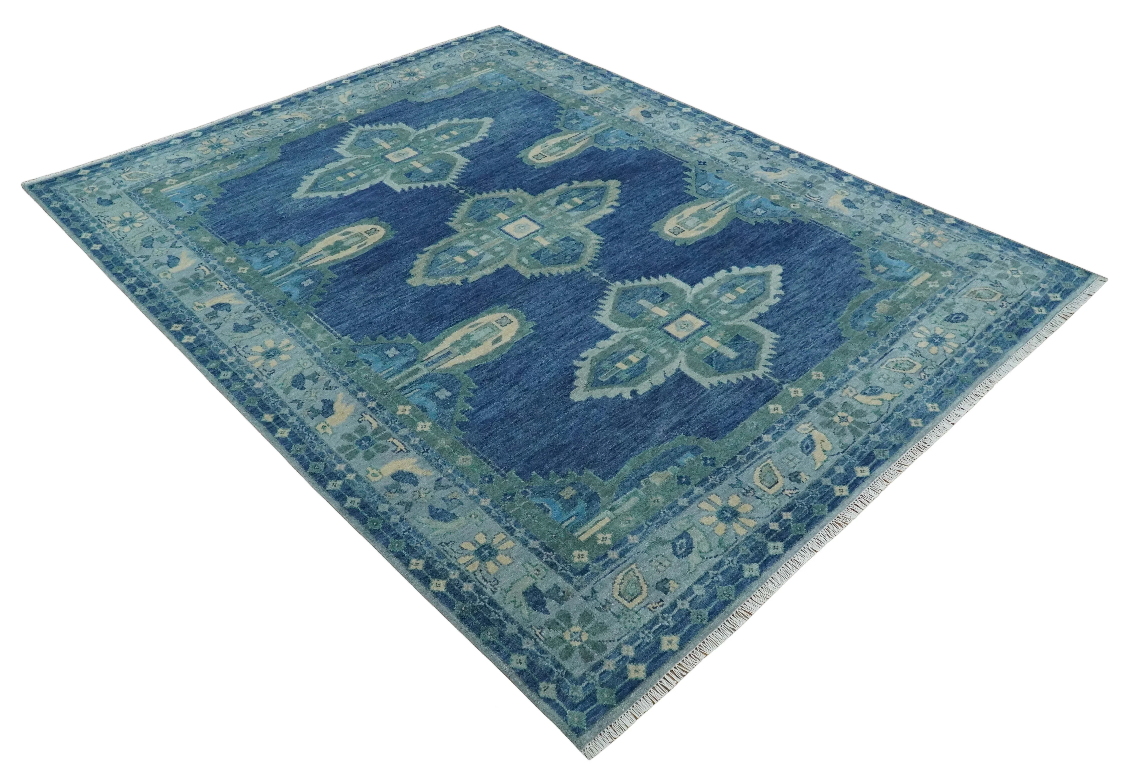 9x12 Hand Knotted Blue and Silver Traditional Antique Style Wool Rug - Image 9