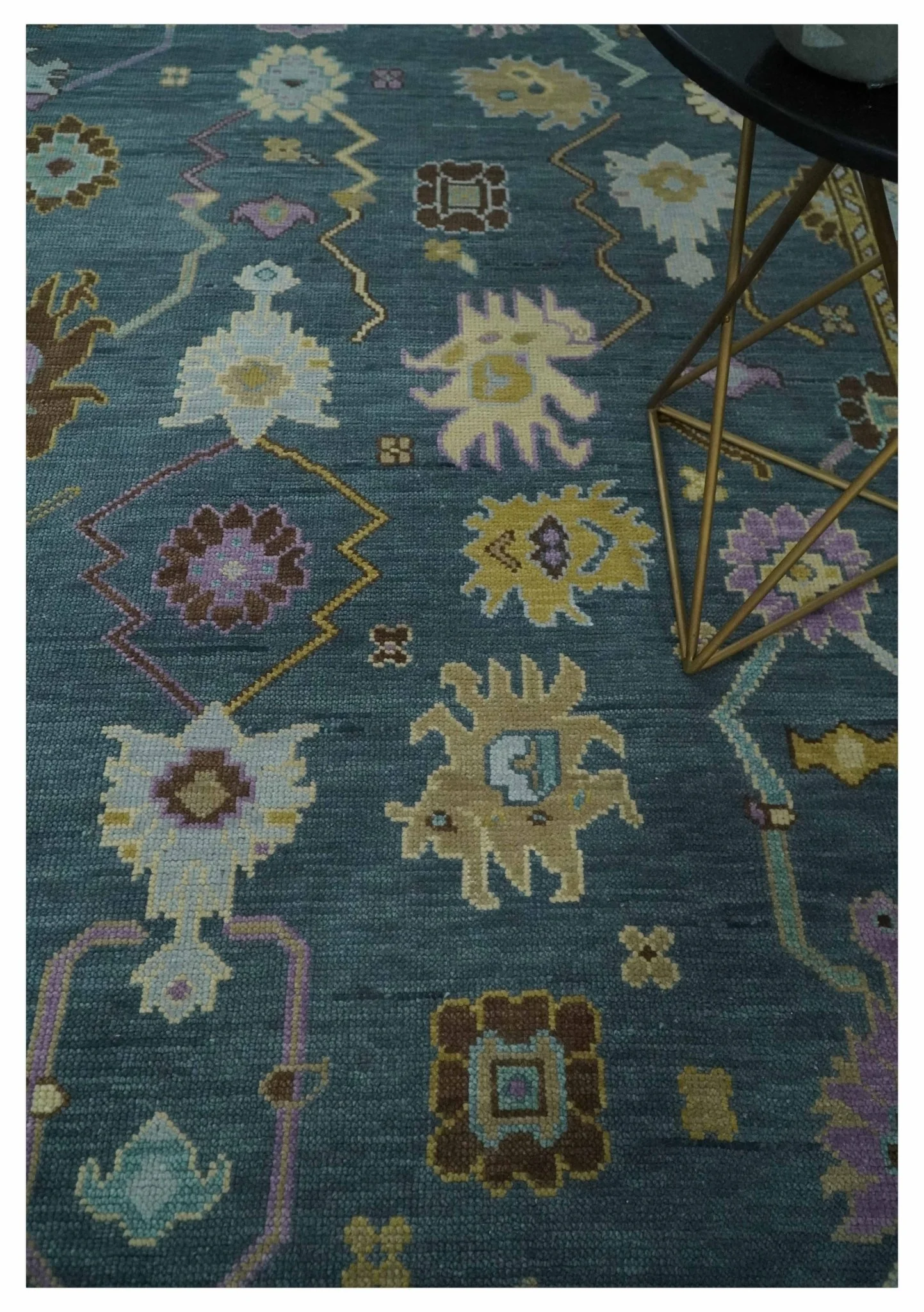 Hand Knotted Blue and Silver Vibrant colorful Oushak Wool Area Rug - Image 2