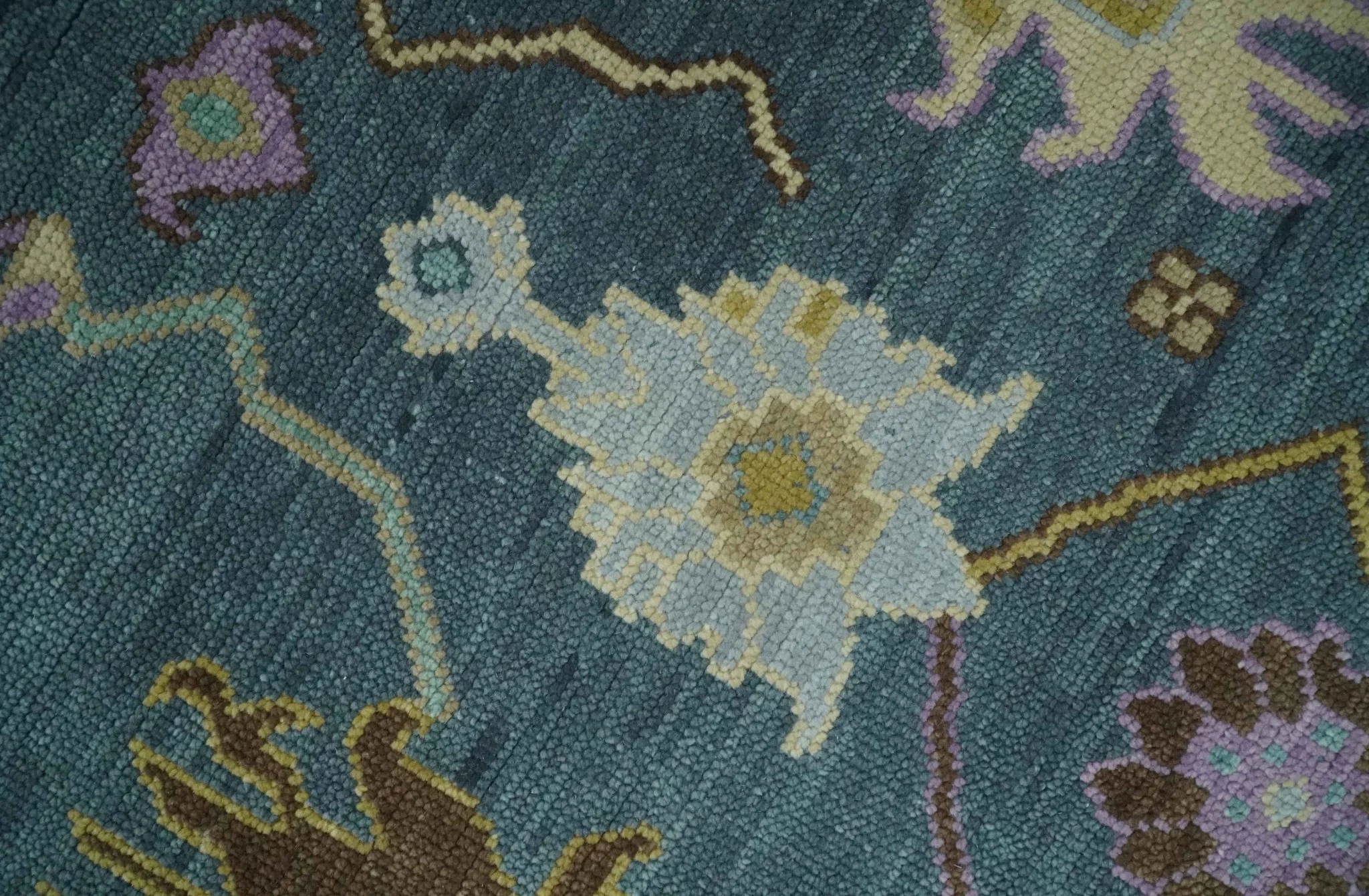 Hand Knotted Blue and Silver Vibrant colorful Oushak Wool Area Rug - Image 4