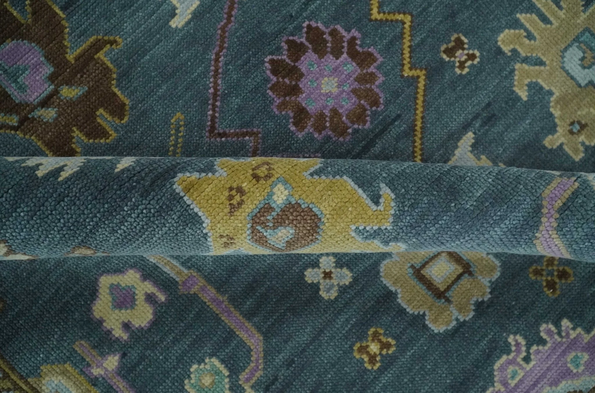 Hand Knotted Blue and Silver Vibrant colorful Oushak Wool Area Rug - Image 6