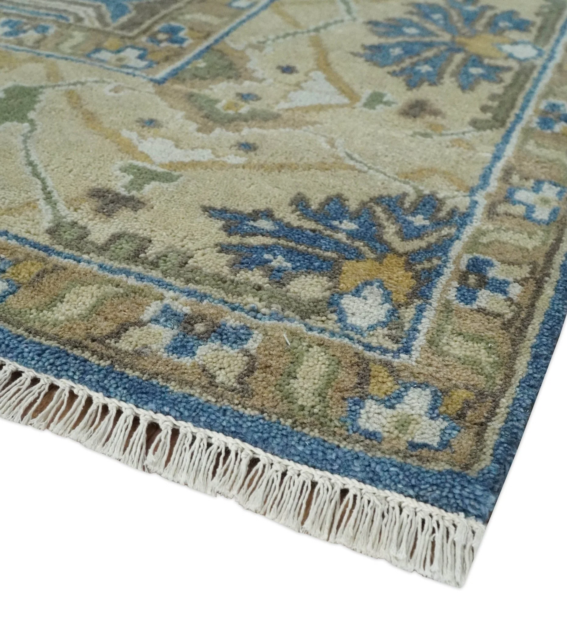 Hand Knotted Blue, Beige and Olive Oriental Oushak 8x10 Wool Area Rug - Image 5