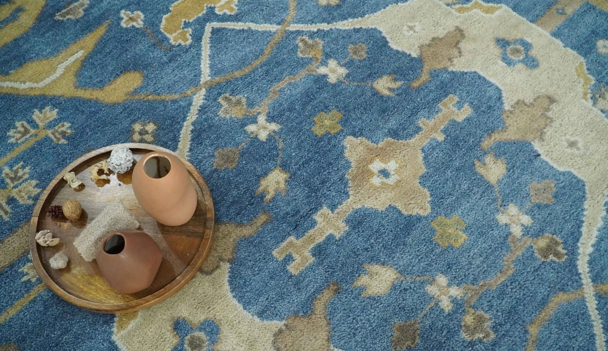 Hand Knotted Blue, Beige and Olive Oriental Oushak 8x10 Wool Area Rug - Image 9