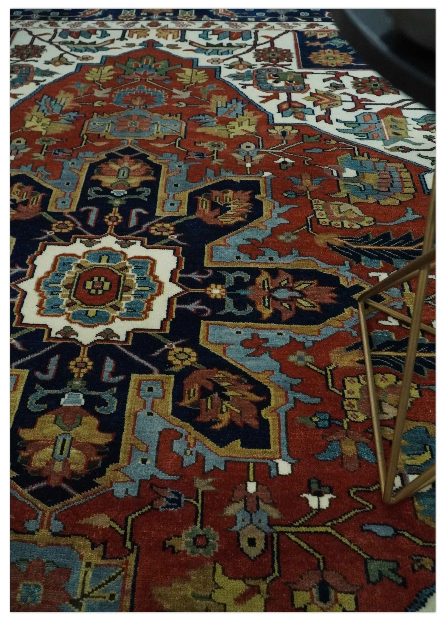 8x10 Fine Hand Knotted Blue, Brown and Ivory Traditional wool Area Rug - Image 2