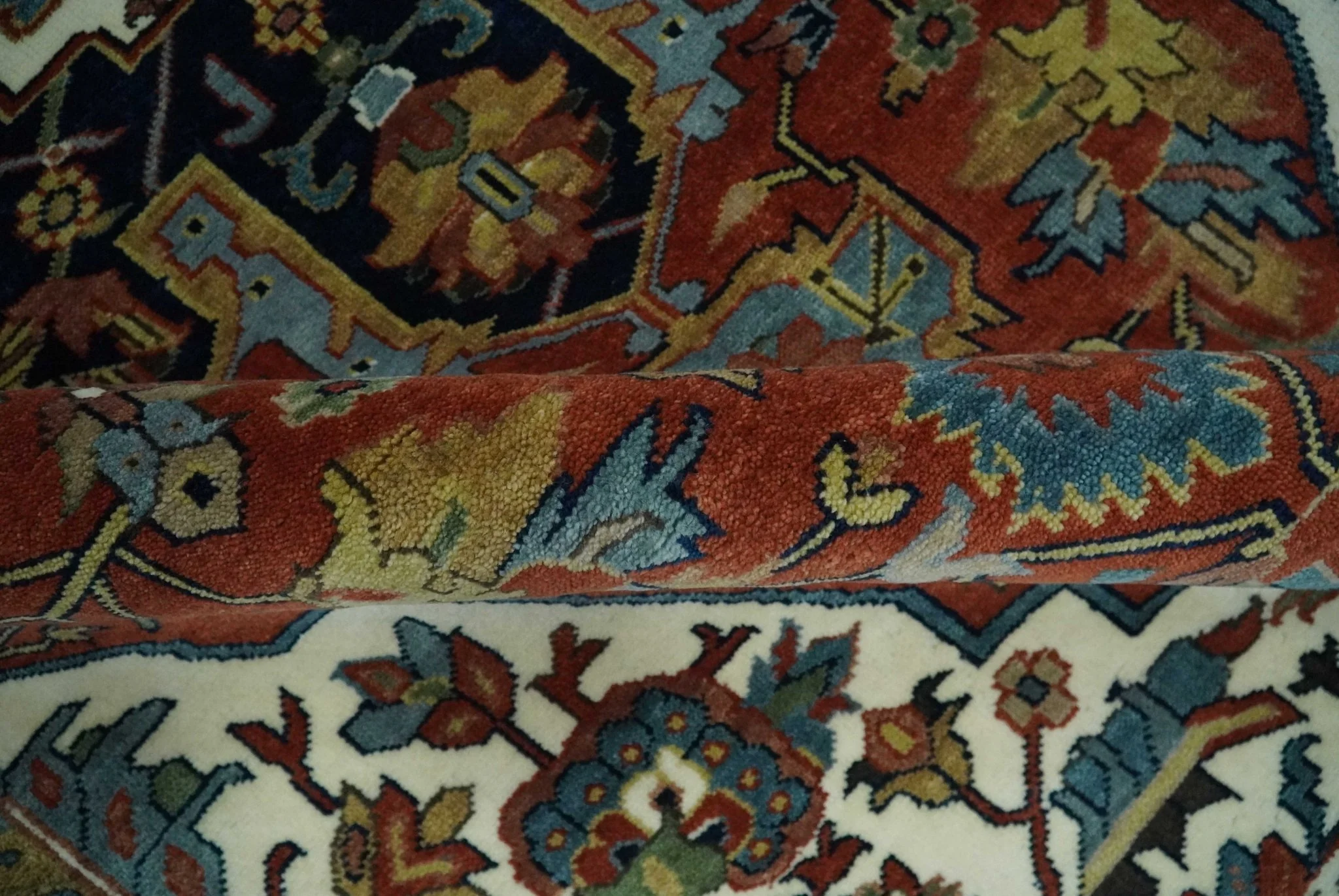 8x10 Fine Hand Knotted Blue, Brown and Ivory Traditional wool Area Rug - Image 8