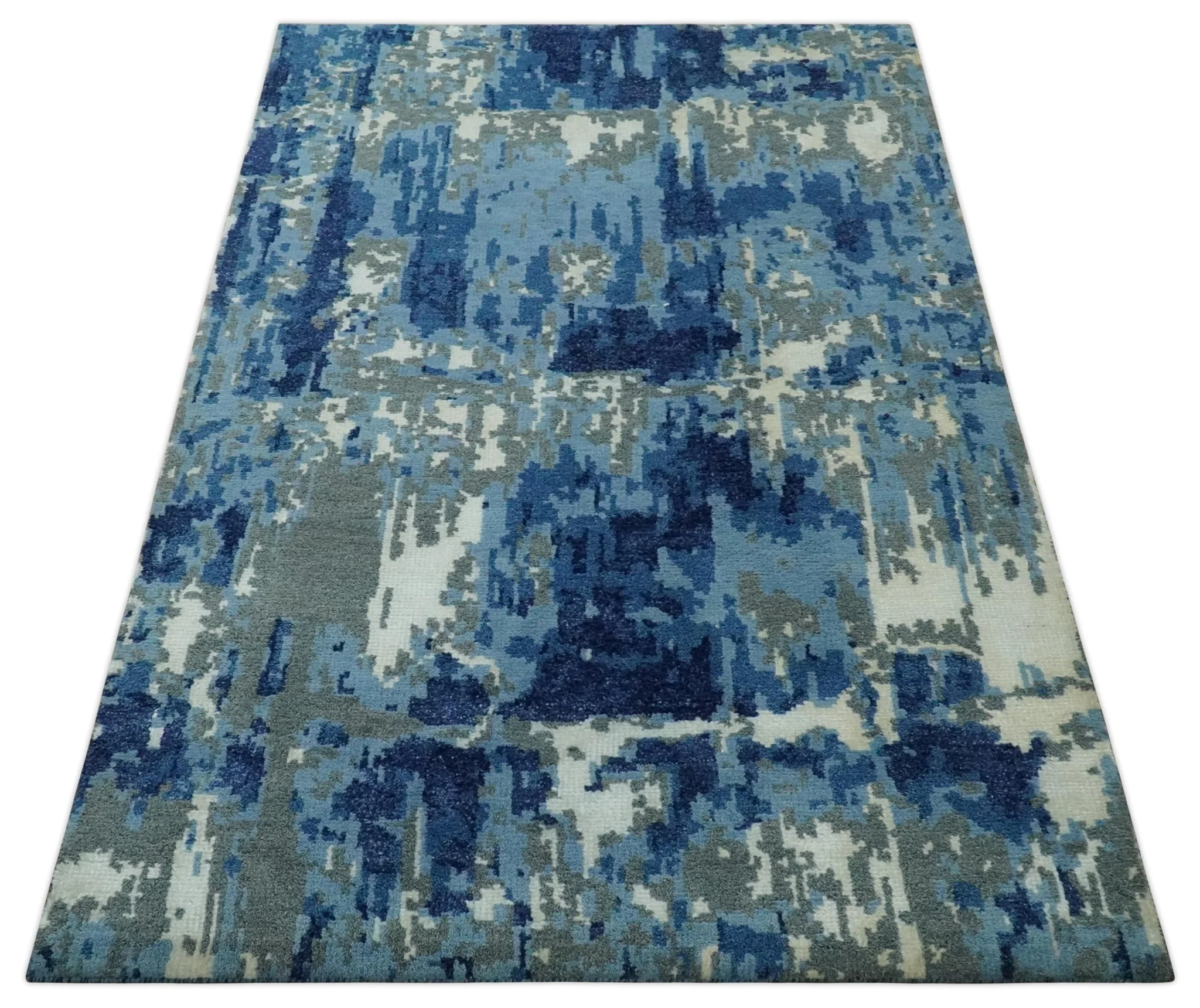 5x8 Modern Abstract Hand Knotted Wool Area Rug - Image 10
