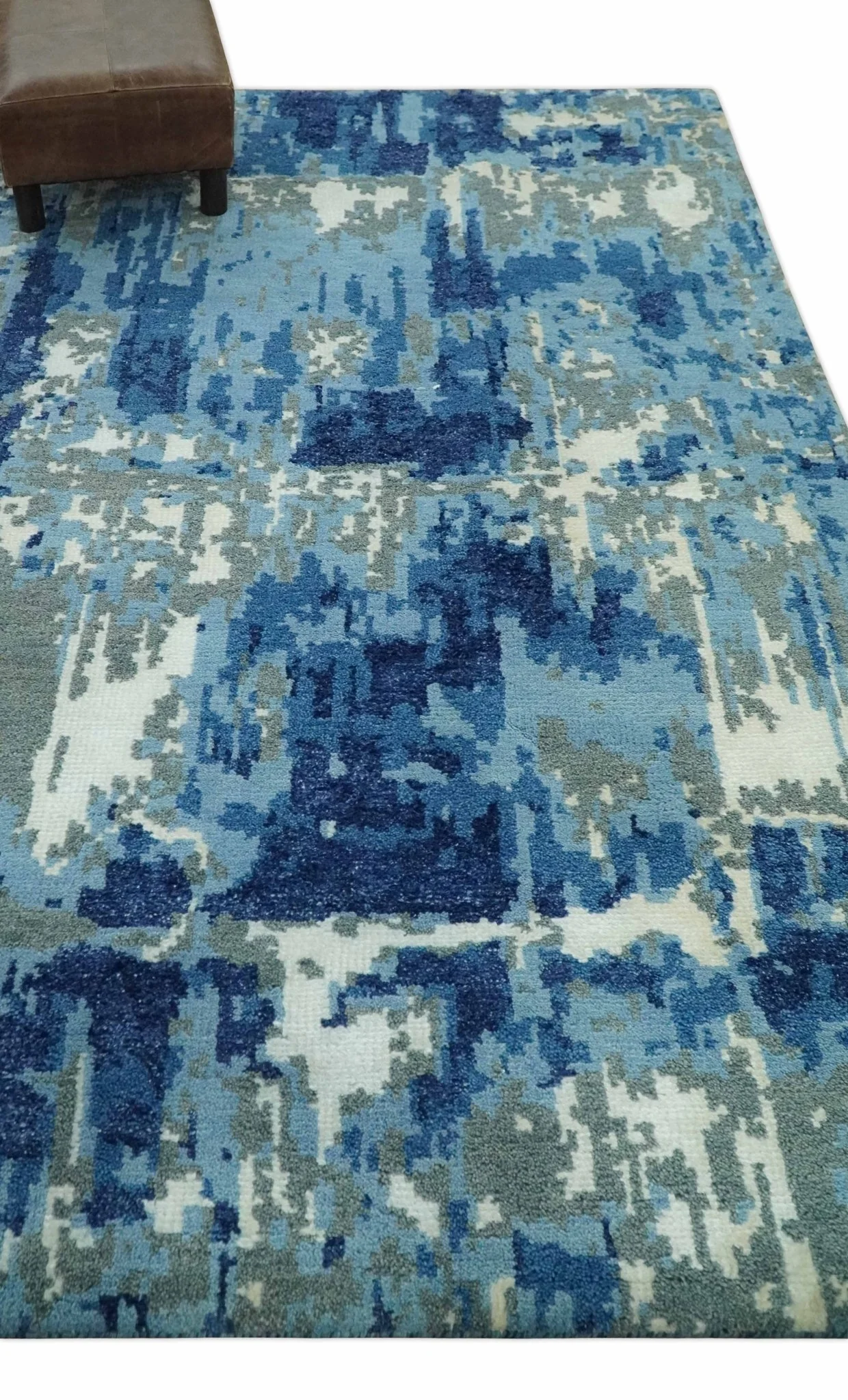 5x8 Modern Abstract Hand Knotted Wool Area Rug - Image 3