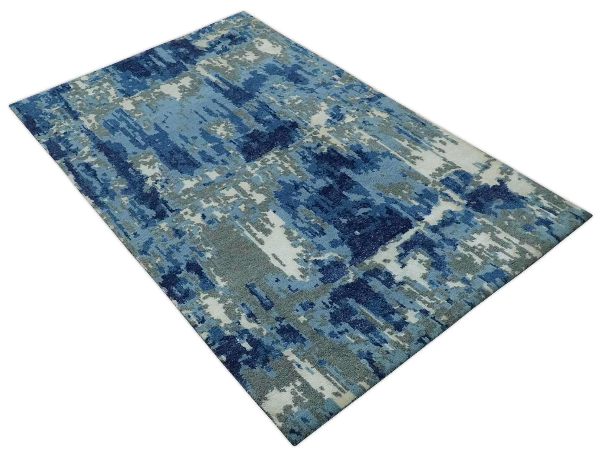 5x8 Modern Abstract Hand Knotted Wool Area Rug - Image 9