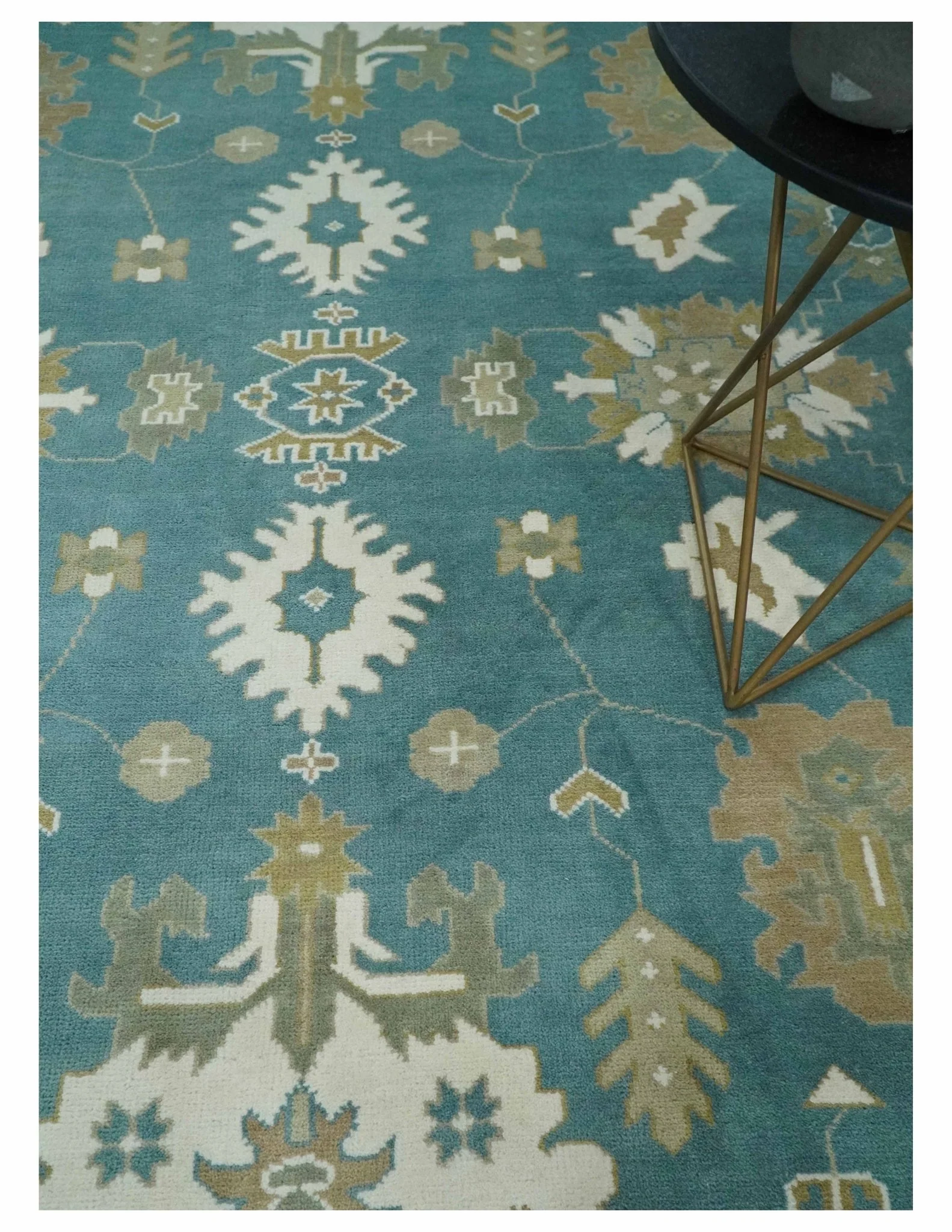 Custom Made Hand Knotted Blue, Ivory and Beige Traditional Oushak Wool Rug - Image 2