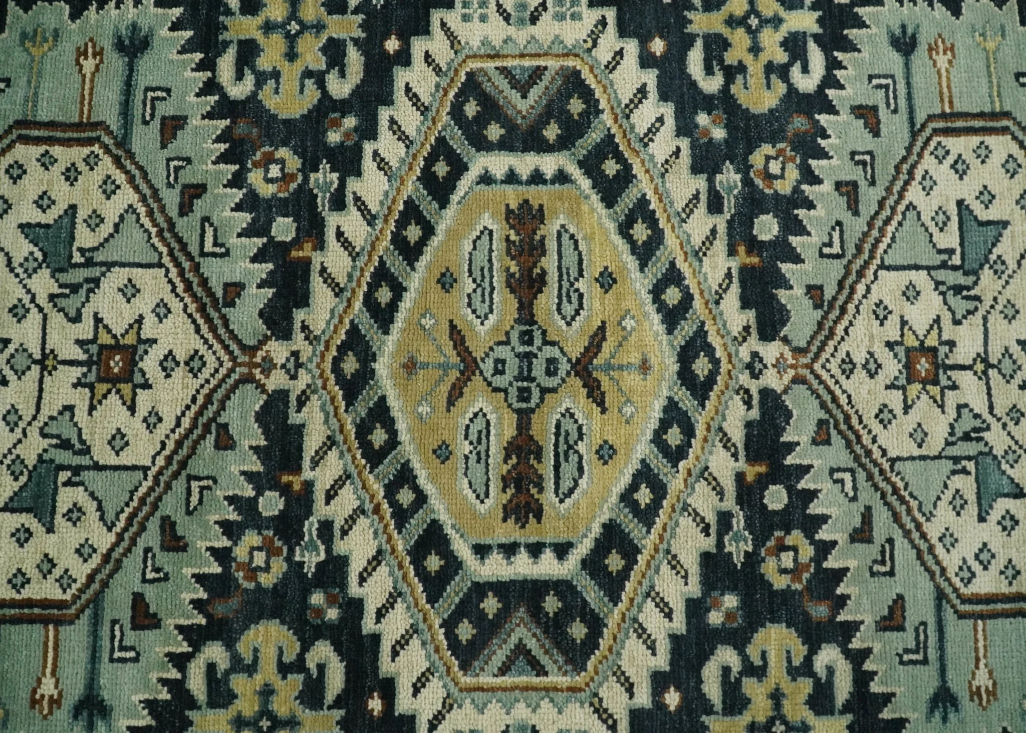 Custom Made Hand Knotted Blue, Ivory and Olive Traditional Oriental wool Area Rug - Image 11