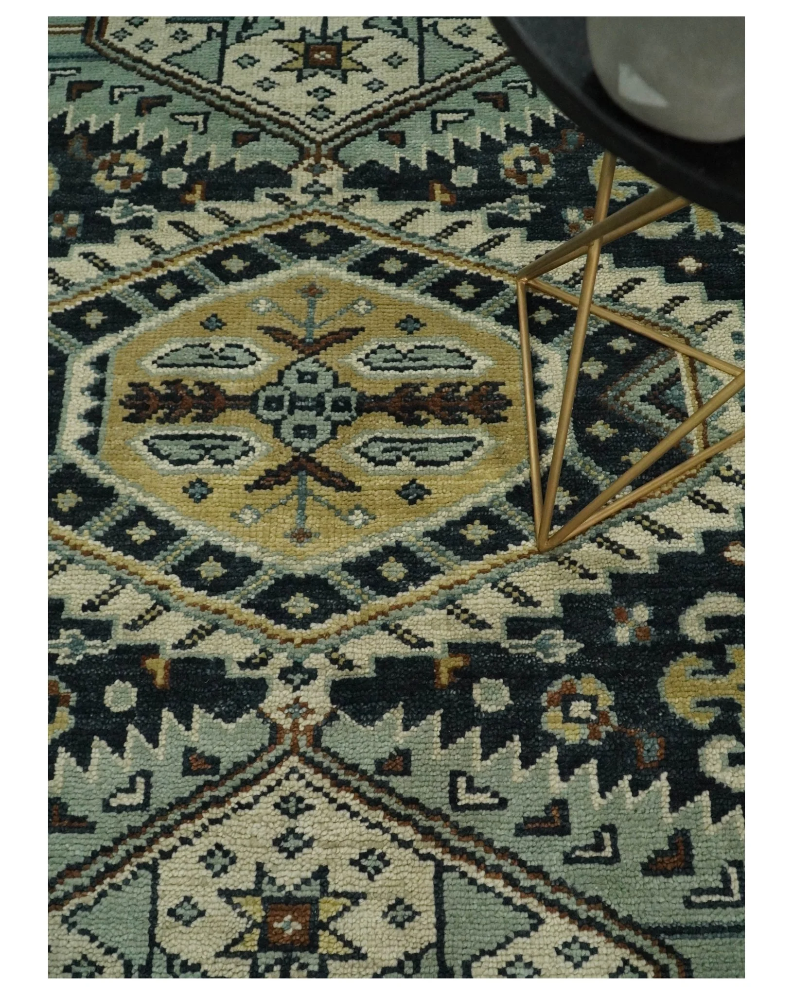 Custom Made Hand Knotted Blue, Ivory and Olive Traditional Oriental wool Area Rug - Image 2