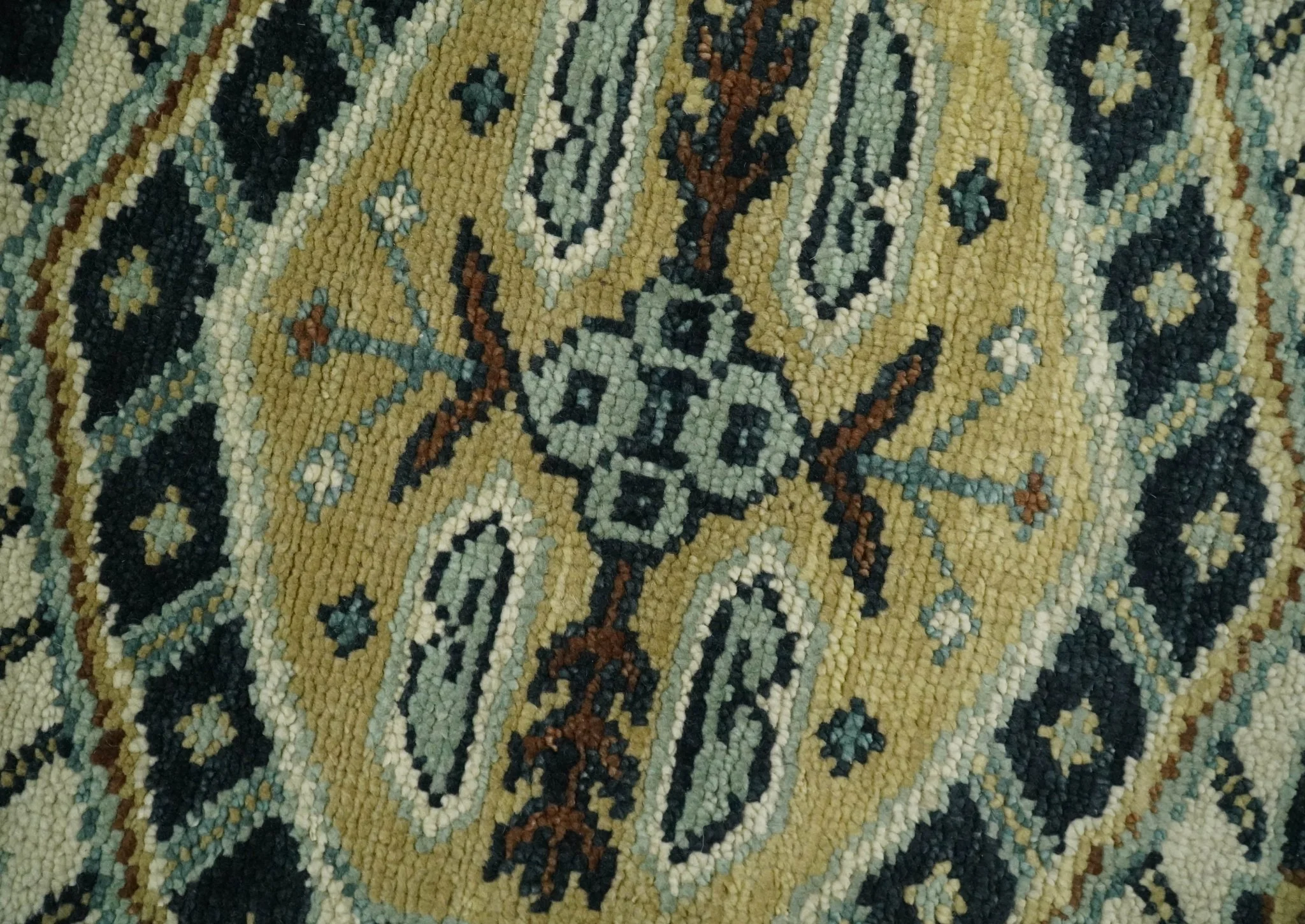 Custom Made Hand Knotted Blue, Ivory and Olive Traditional Oriental wool Area Rug - Image 4