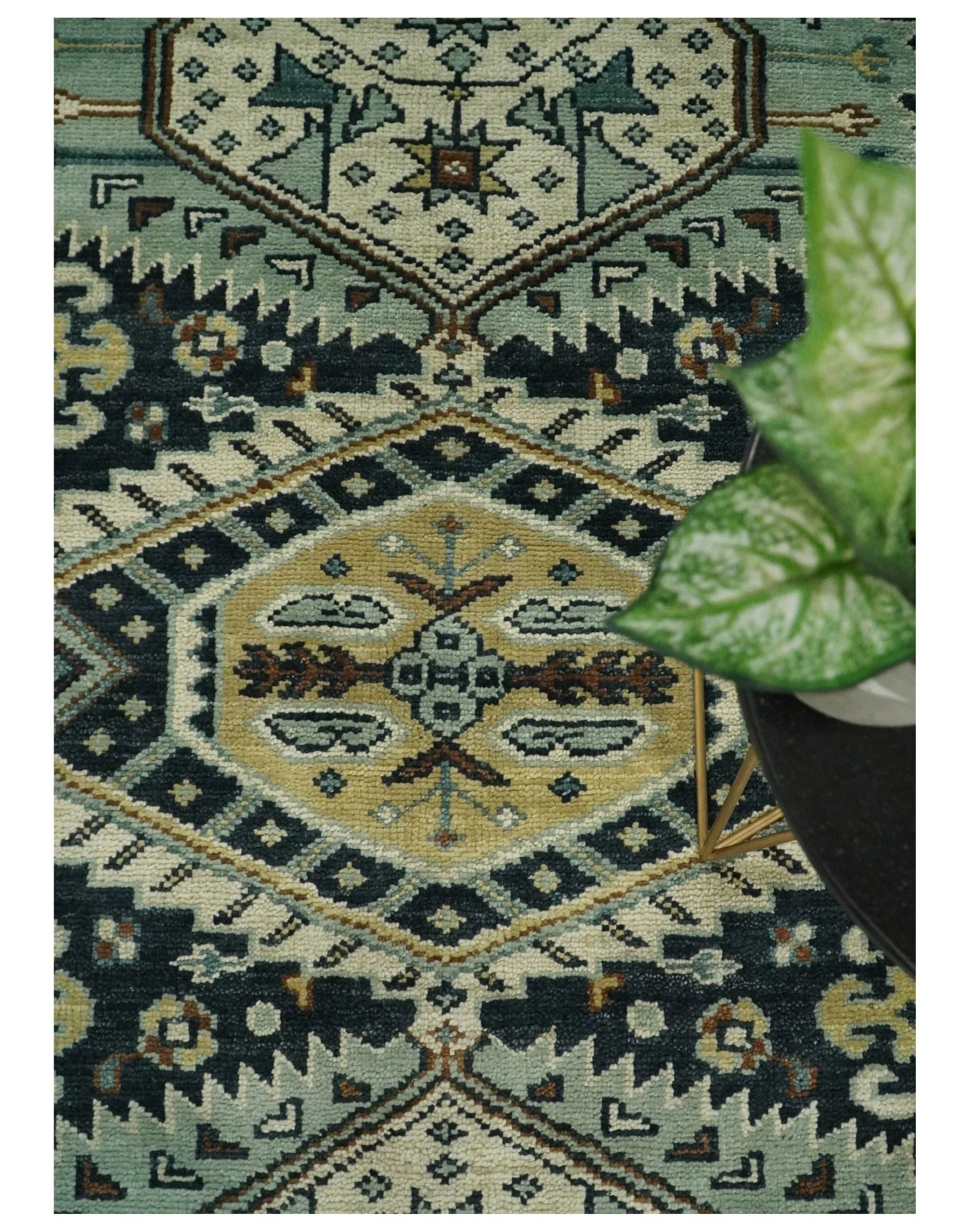 Custom Made Hand Knotted Blue, Ivory and Olive Traditional Oriental wool Area Rug - Image 6