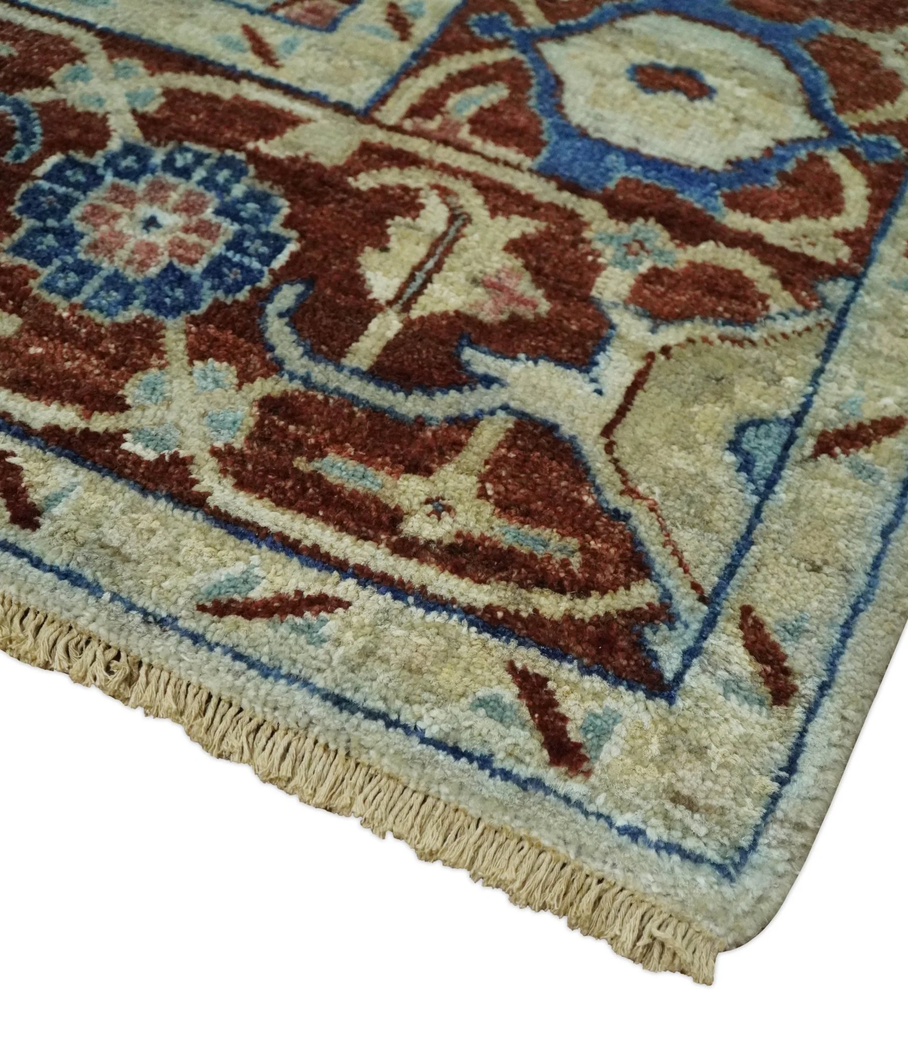 Hand Knotted Blue, Ivory and Rust Antique Persian Heriz Serapi Wool Rug, 5x8, 6x9, 8x10 and 9x12 Living Room Rug | TRD2559 - Image 3