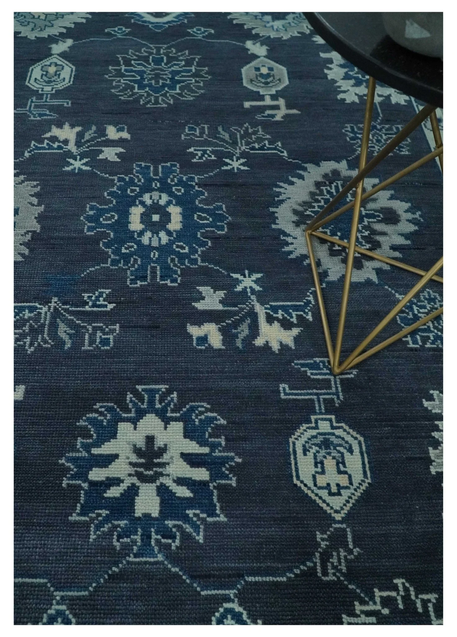 Hand Knotted Blue, Silver and Ivory Traditional Oushak Vintage Style Wool Rug - Image 2