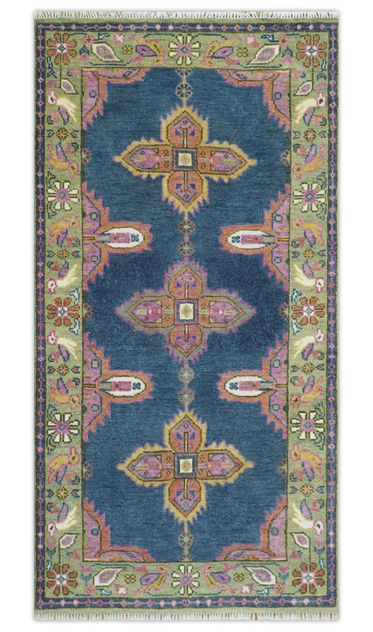 Hand Knotted Blue, Silver and Pink Traditional Heriz Serapi Wool Rug, Living Room and Bedroom Rug - Image 11