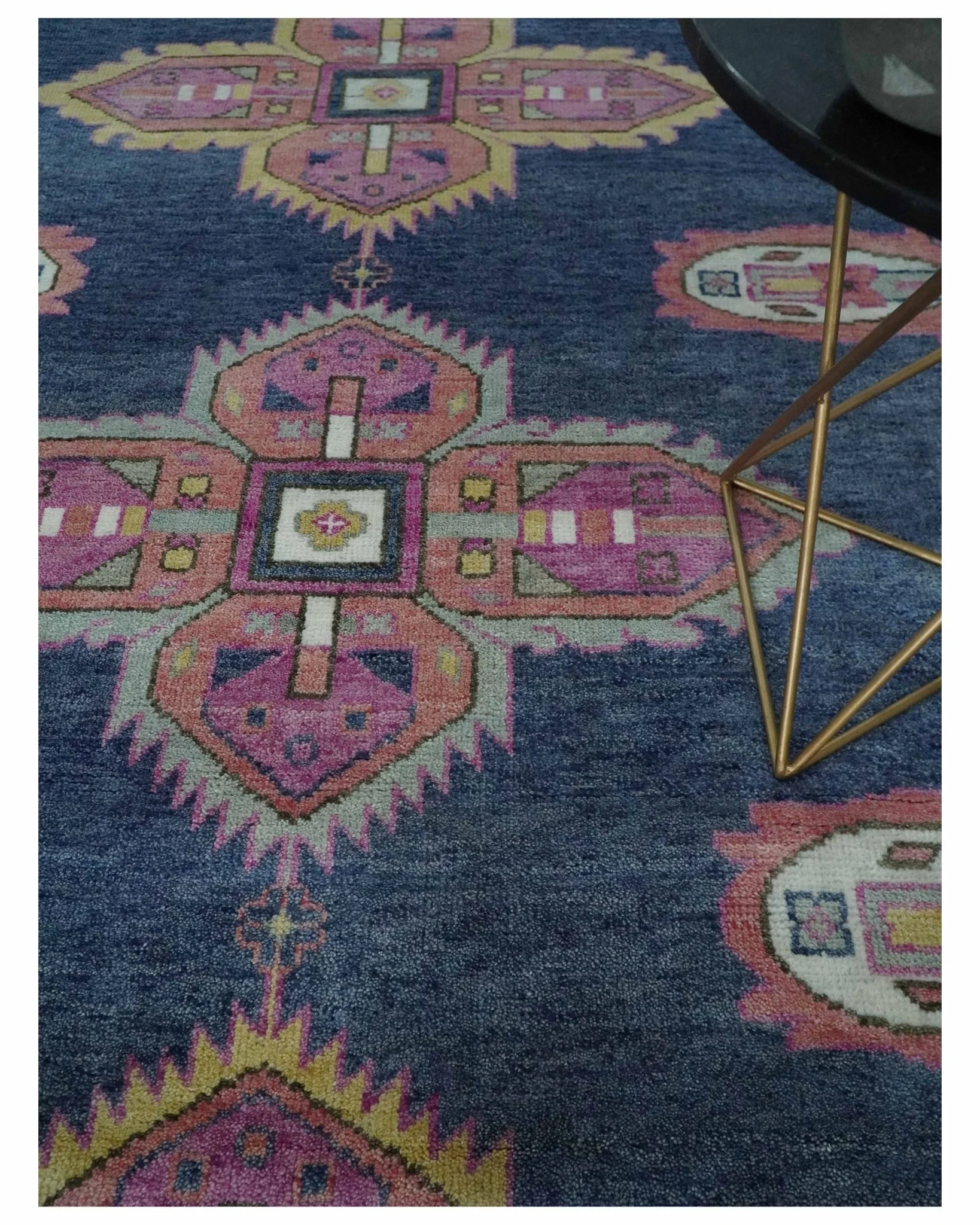 Hand Knotted Blue, Silver and Pink Traditional Heriz Serapi Wool Rug, Living Room and Bedroom Rug - Image 2