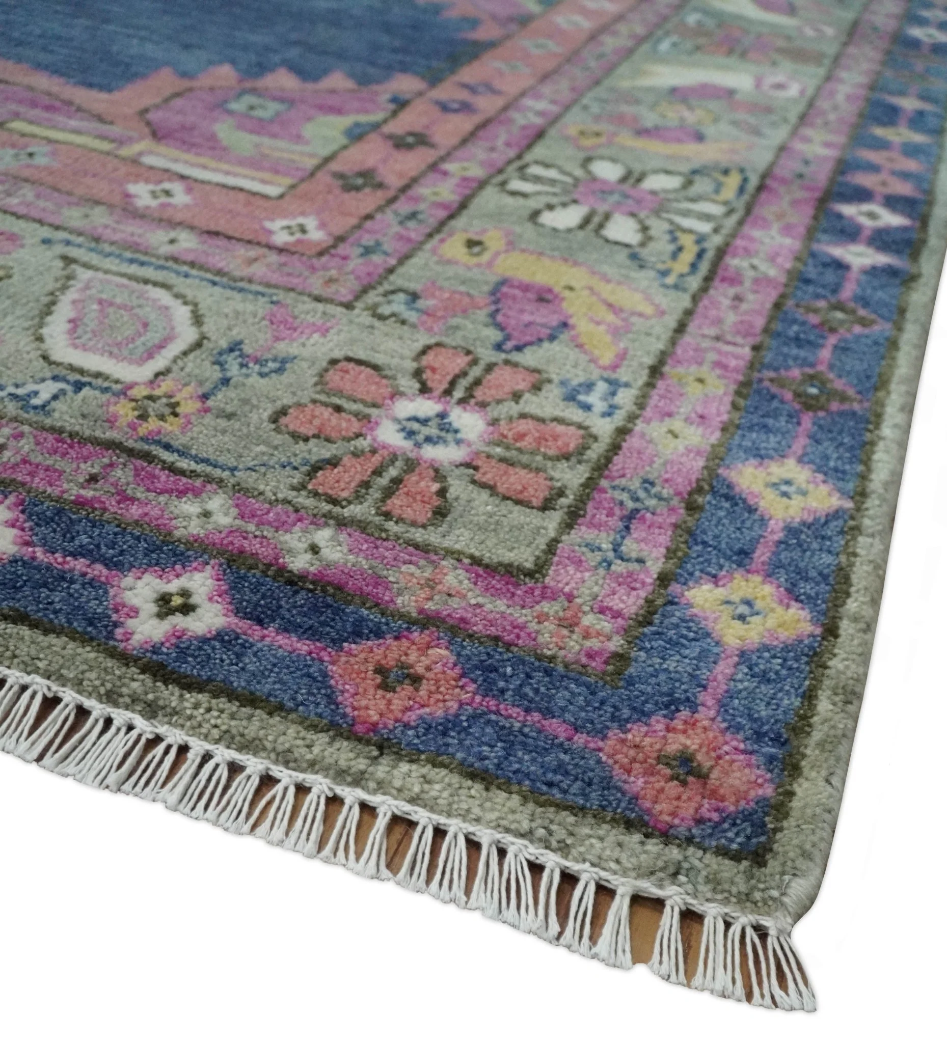 Hand Knotted Blue, Silver and Pink Traditional Heriz Serapi Wool Rug, Living Room and Bedroom Rug - Image 5