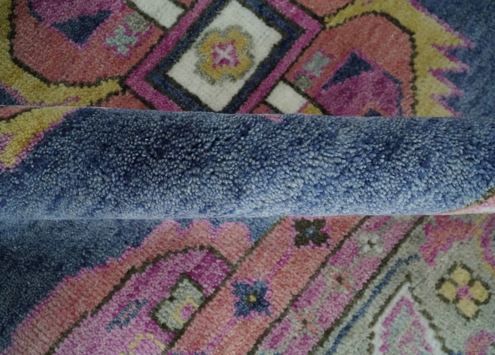 Hand Knotted Blue, Silver and Pink Traditional Heriz Serapi Wool Rug, Living Room and Bedroom Rug - Image 6