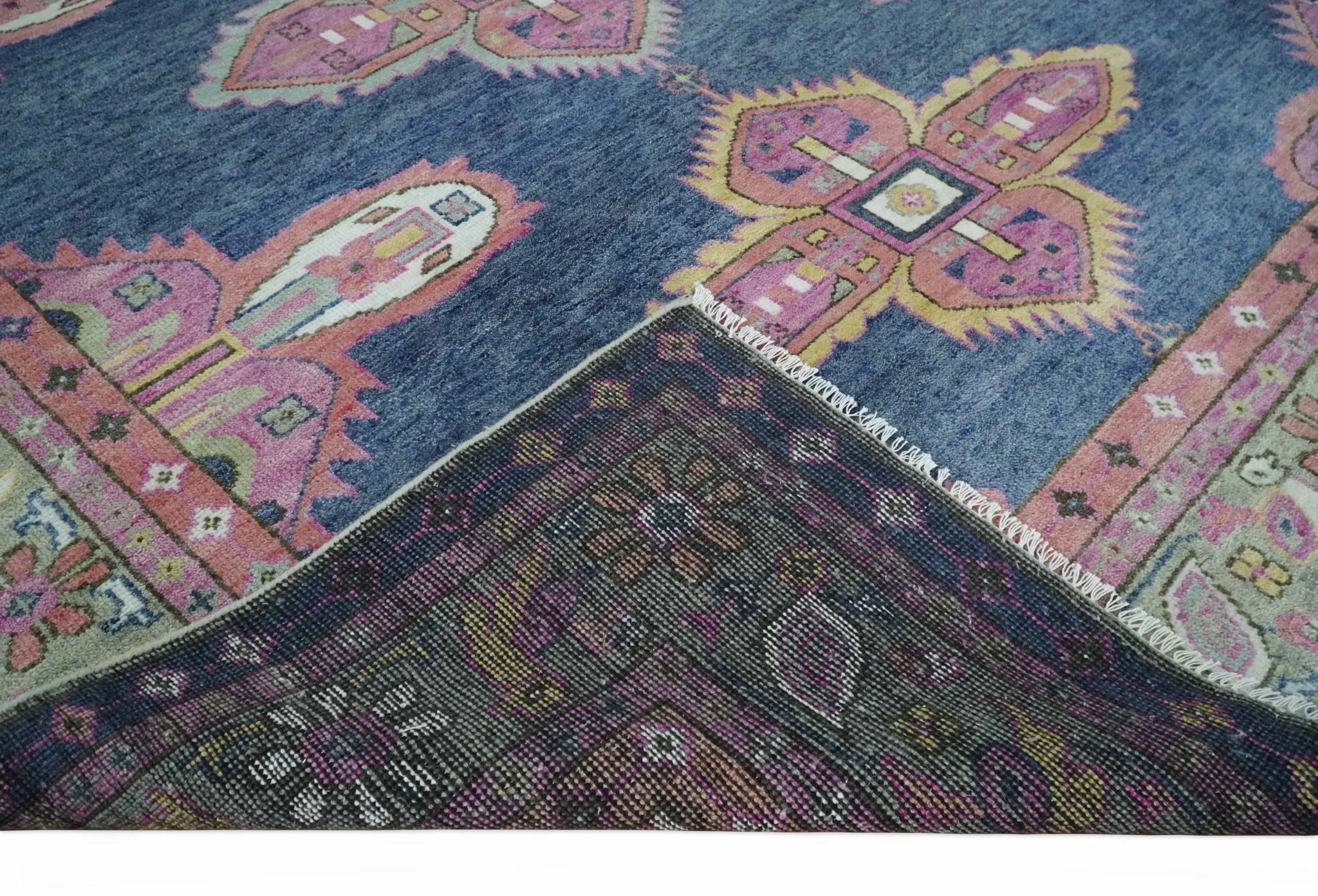 Hand Knotted Blue, Silver and Pink Traditional Heriz Serapi Wool Rug, Living Room and Bedroom Rug - Image 7