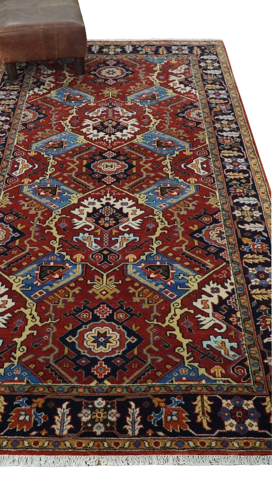 4x8 and Runner Hand Knotted Brown and Black Traditional Heriz Serapi Wool Area Rug - Image 3
