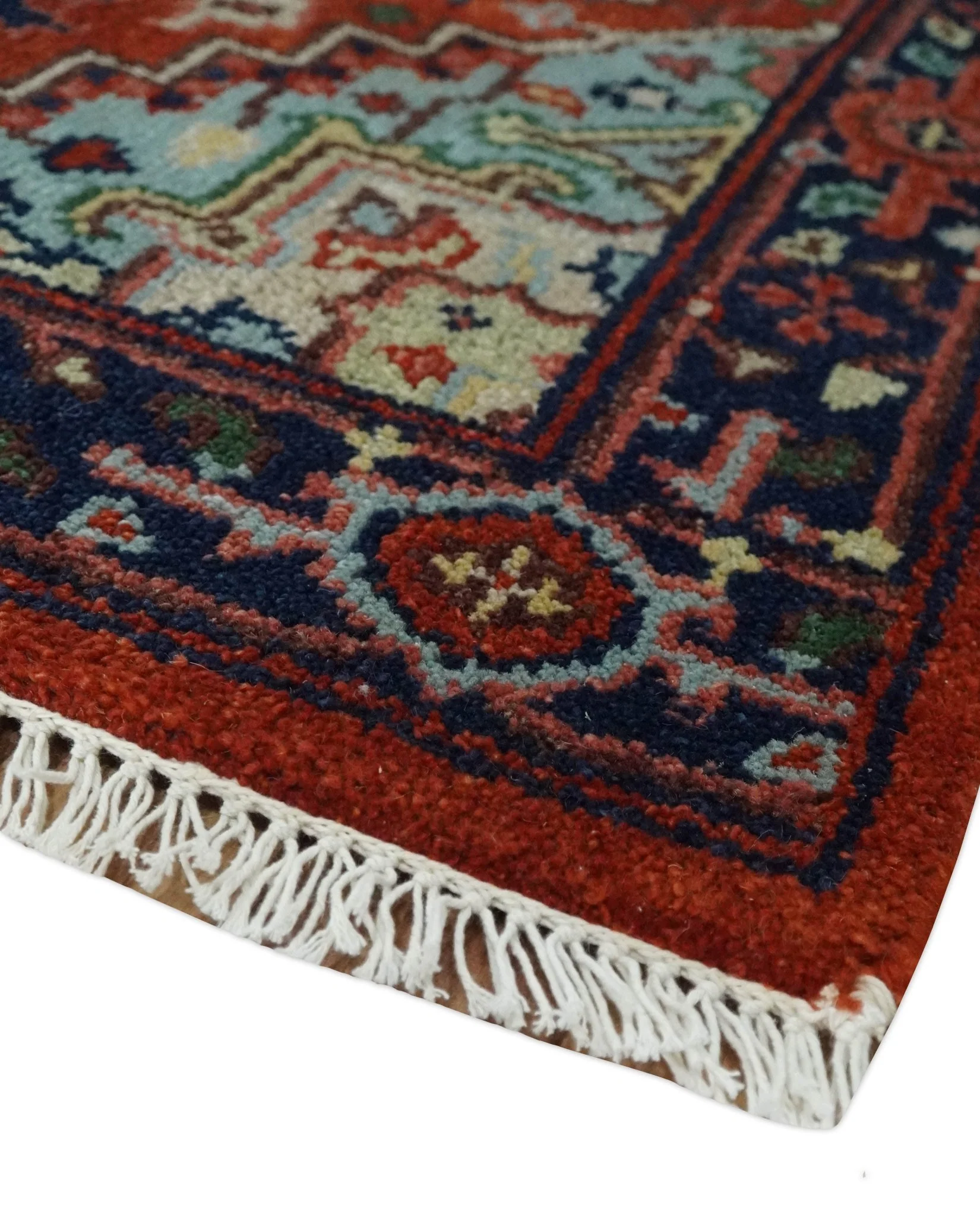 Hand knotted Brown, Aqua and Blue Traditional Heriz Serapi wool area rug - Image 3