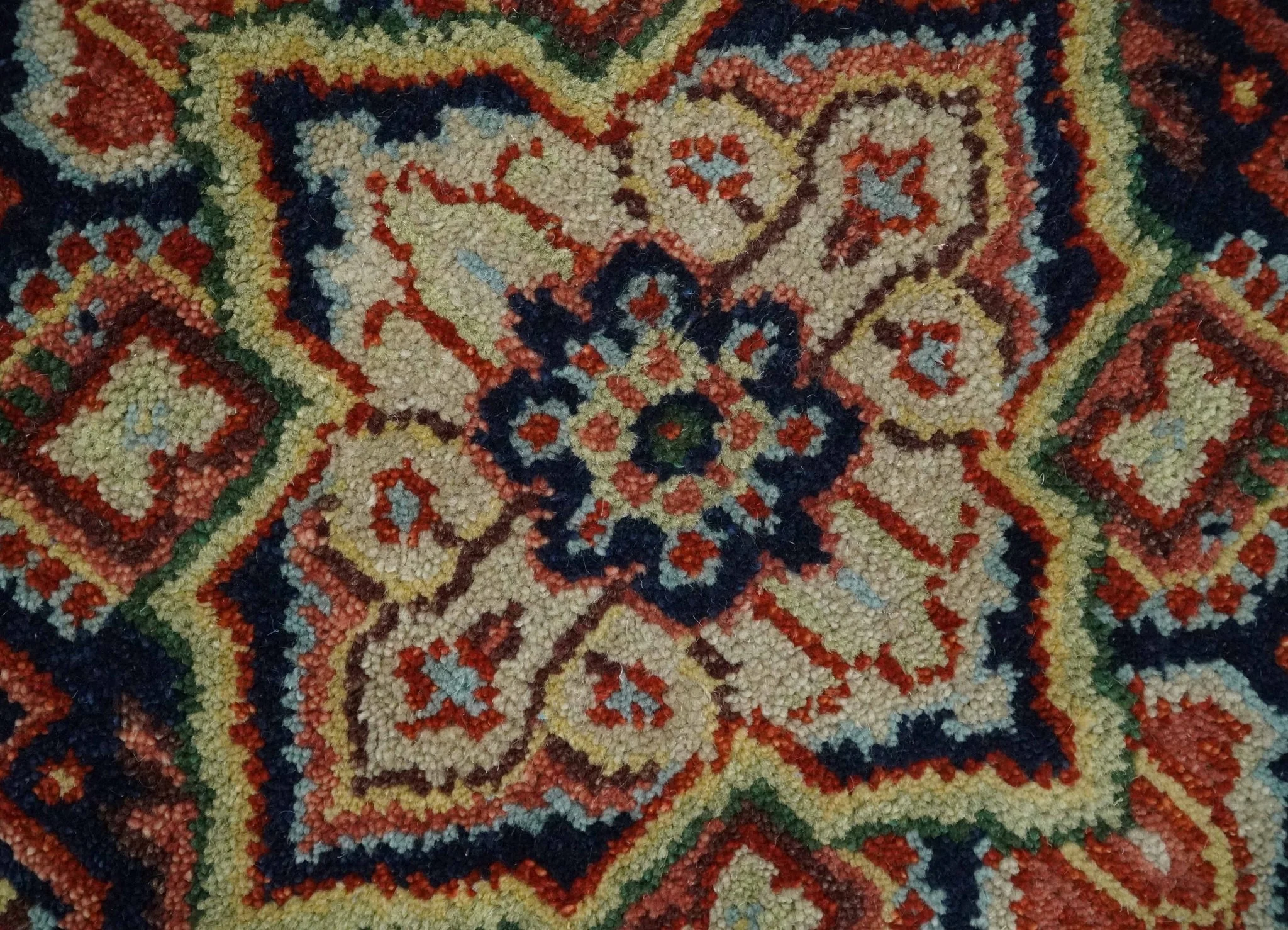 Hand knotted Brown, Aqua and Blue Traditional Heriz Serapi wool area rug - Image 4