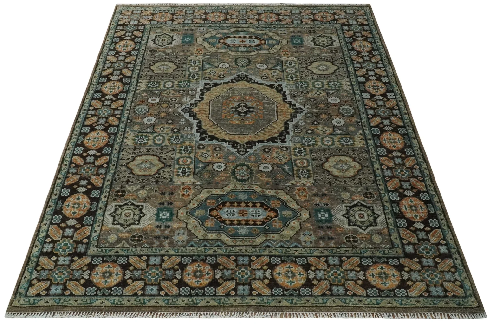 Custom Made Hand Knotted Brown, Black and Silver Traditional Wool Rug - Image 10