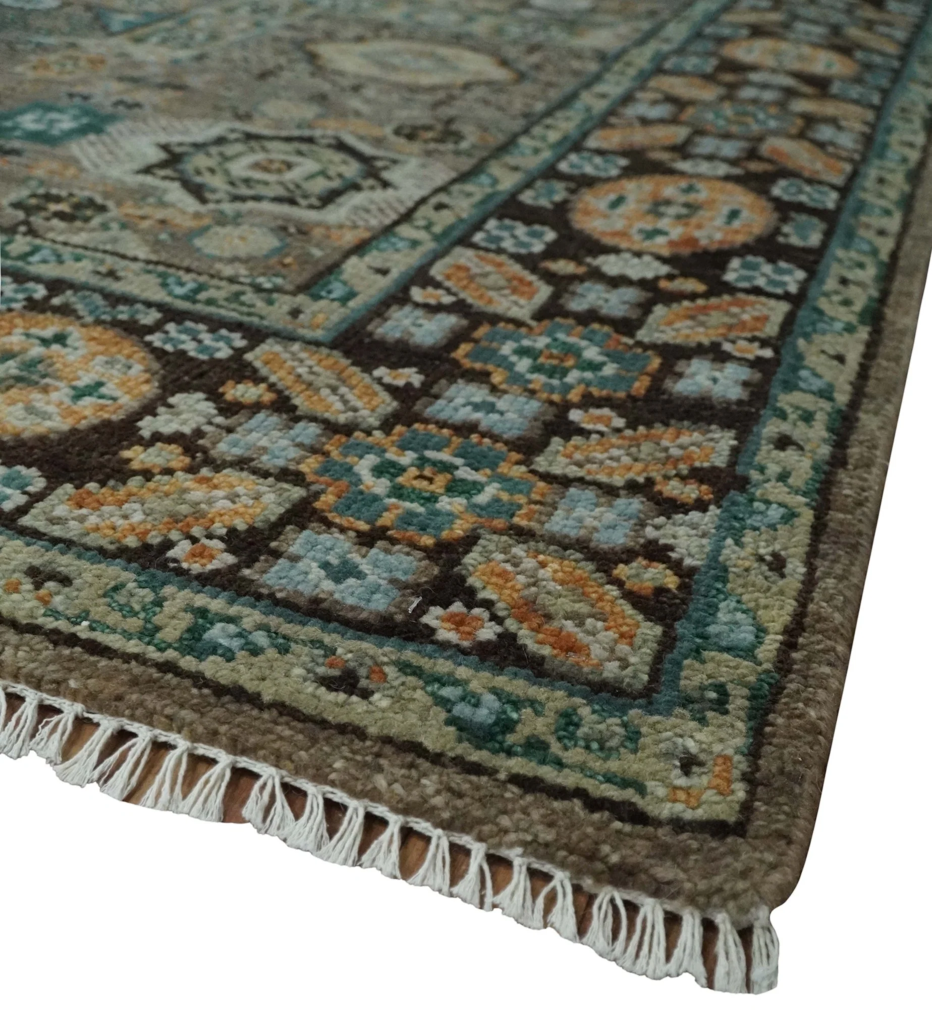 Custom Made Hand Knotted Brown, Black and Silver Traditional Wool Rug - Image 5